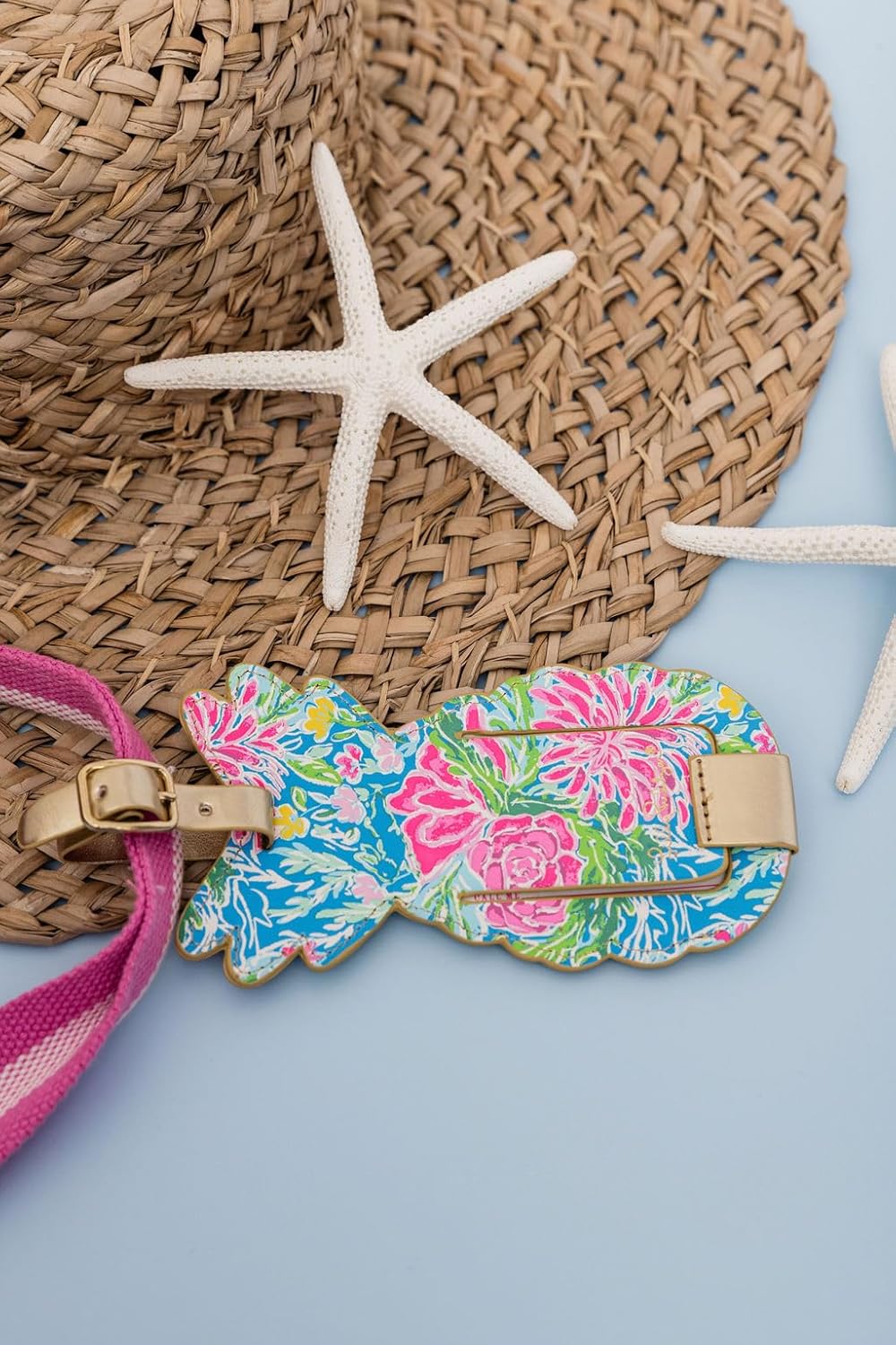 Lilly Pulitzer Leatherette Luggage Tag with Secure Strap, Colorful Suitcase Identifier for Travel