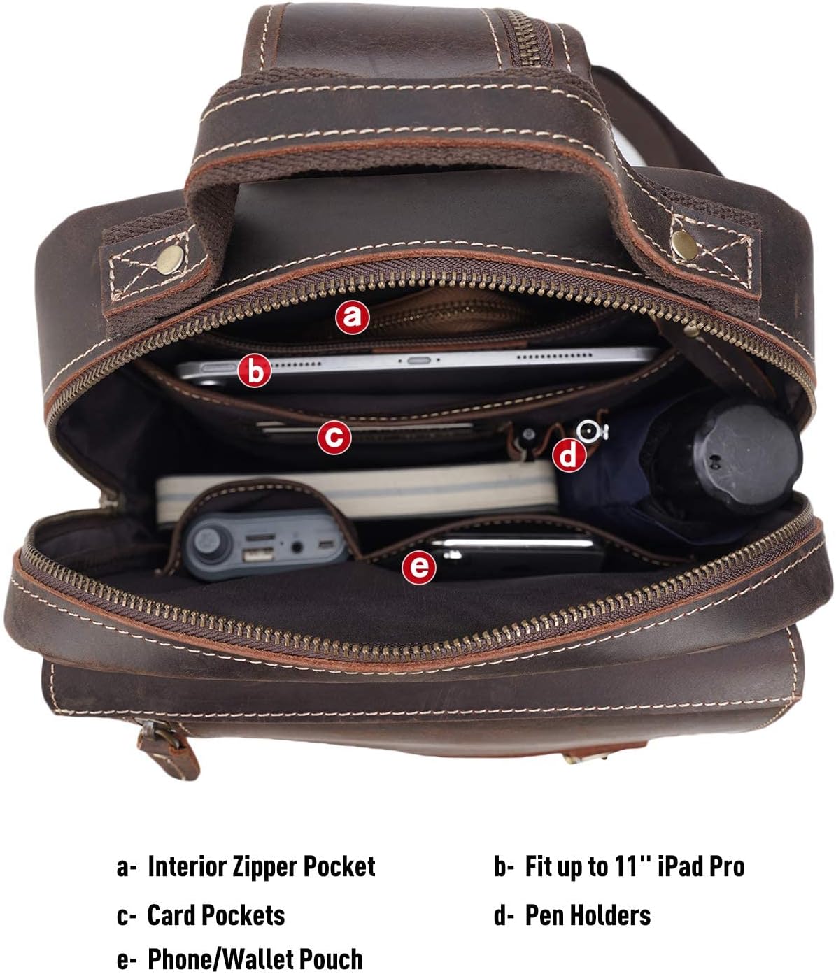 Polare Full Grain Leather Shoulder Backpack Travel Rucksack Sling Bag Messenger Crossbody Bag Daypack