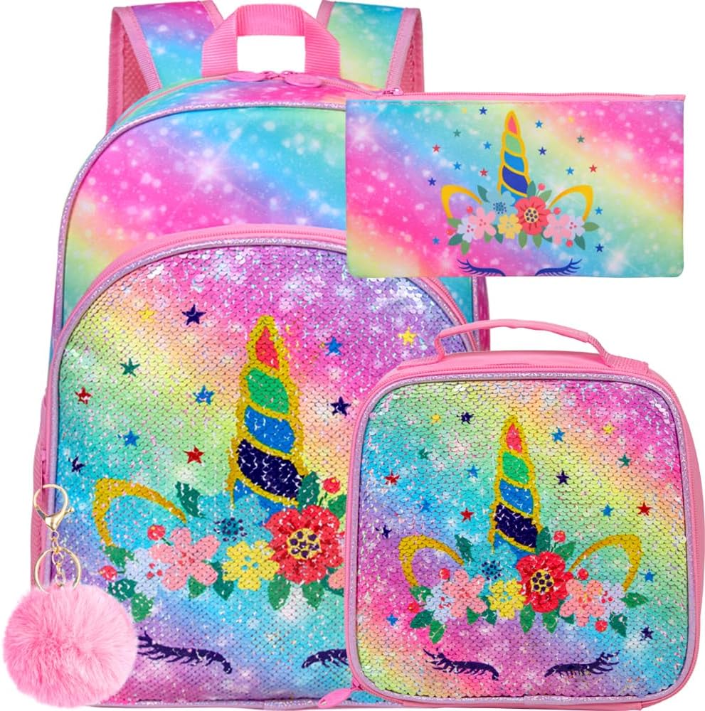 WZLVO Kids Backpack for Girls,Prechool Elementary Kindergarten School Bookbag and Lunch Box