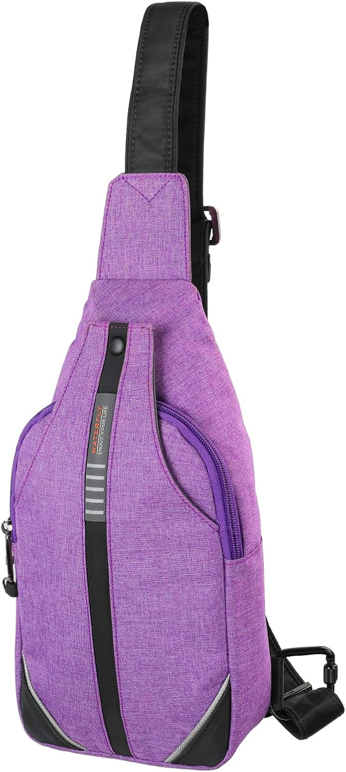 WATERFLY Tiny Crossbody Sling Backpack Anti Theft Backpack for Traveling Chest Shoulder Bag (Purple)