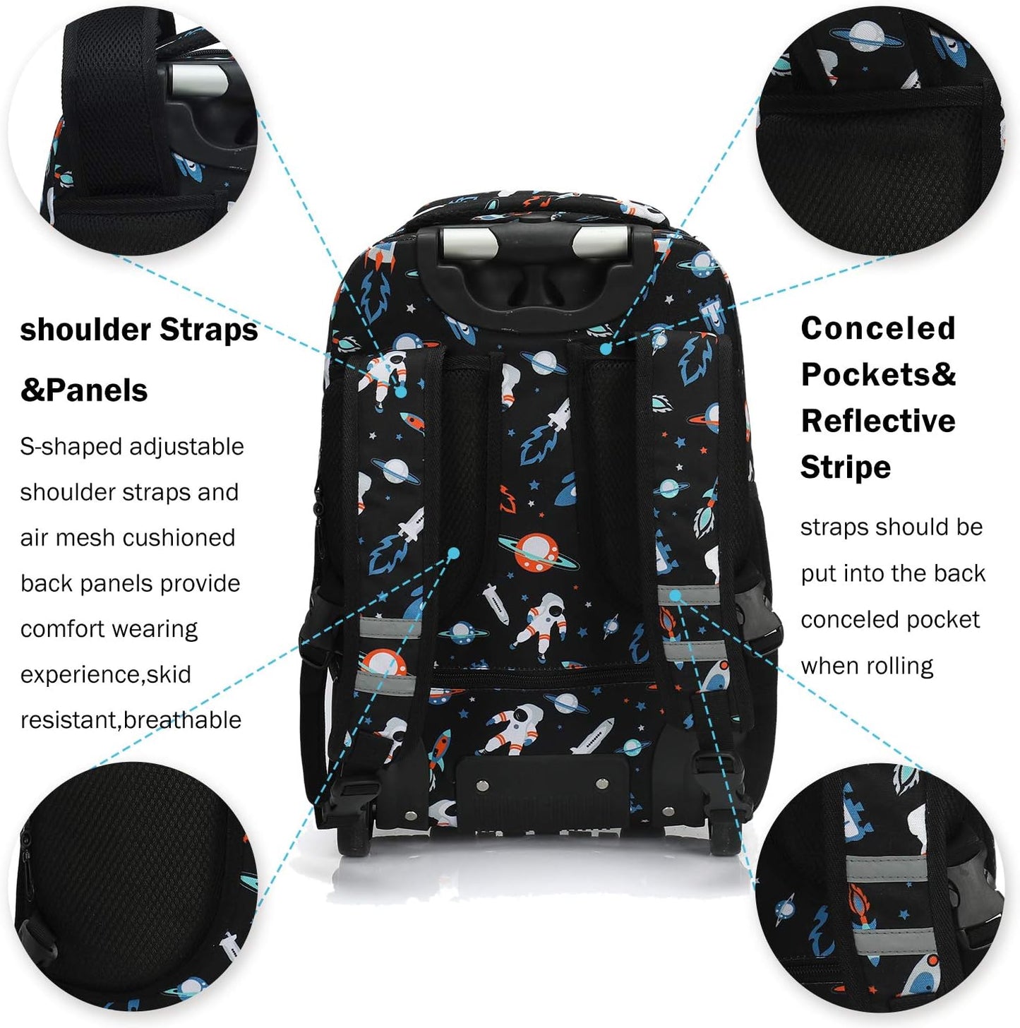Tilami Rolling Backpack 19 inch with Lunch Bag Wheeled Laptop Backpack, Astronaut