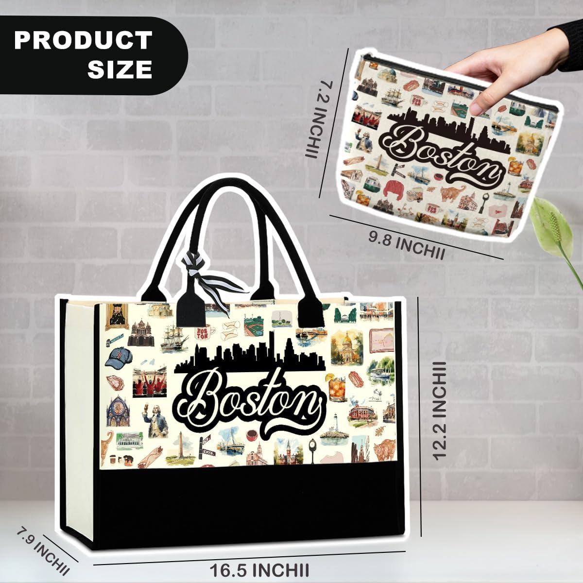 Boston Dallas Washington DC San Francisco Los Angeles China Travel Tote Bag Makeup Bag Set