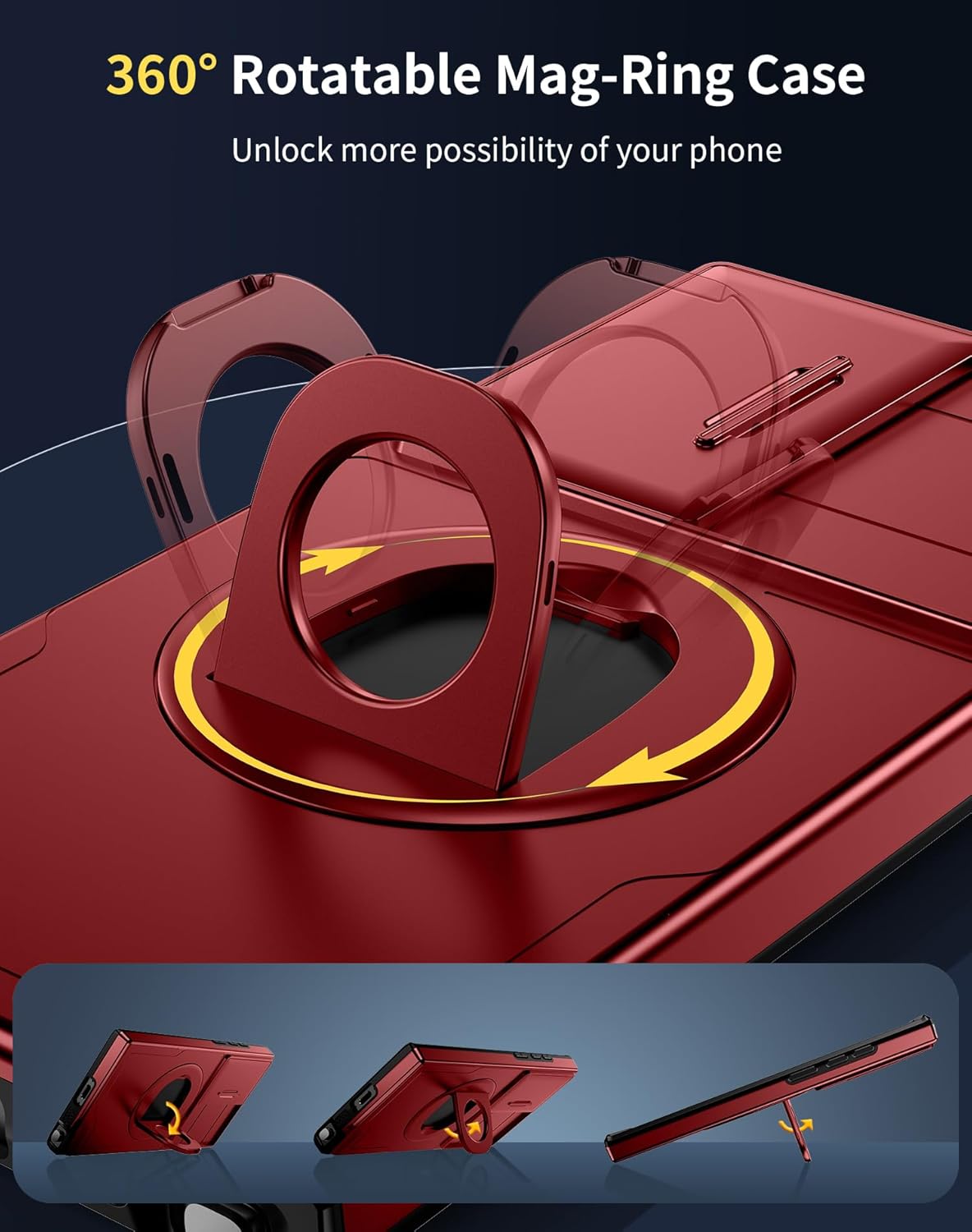 for Samsung Galaxy S22 Ultra Case Magnetic Compatible with MagSafe Wireless Charging,with Screen Protector,Built-in Stand Ring+Camera Cover Anti-Scratch Shockproof Heavy Duty Protection Red