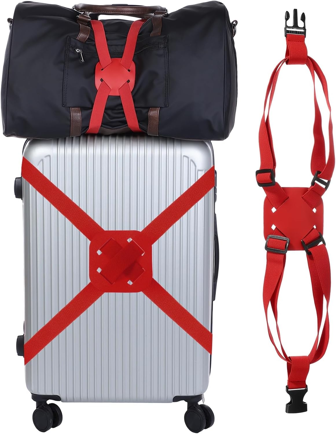 Adjustable Luggage Straps, Suitcase Elastic Strap Bag Bungee with Buckles Travel Accessories - Fitting for(Travel/Add A Bag/Securing Luggage), 27-66 Inch & Red