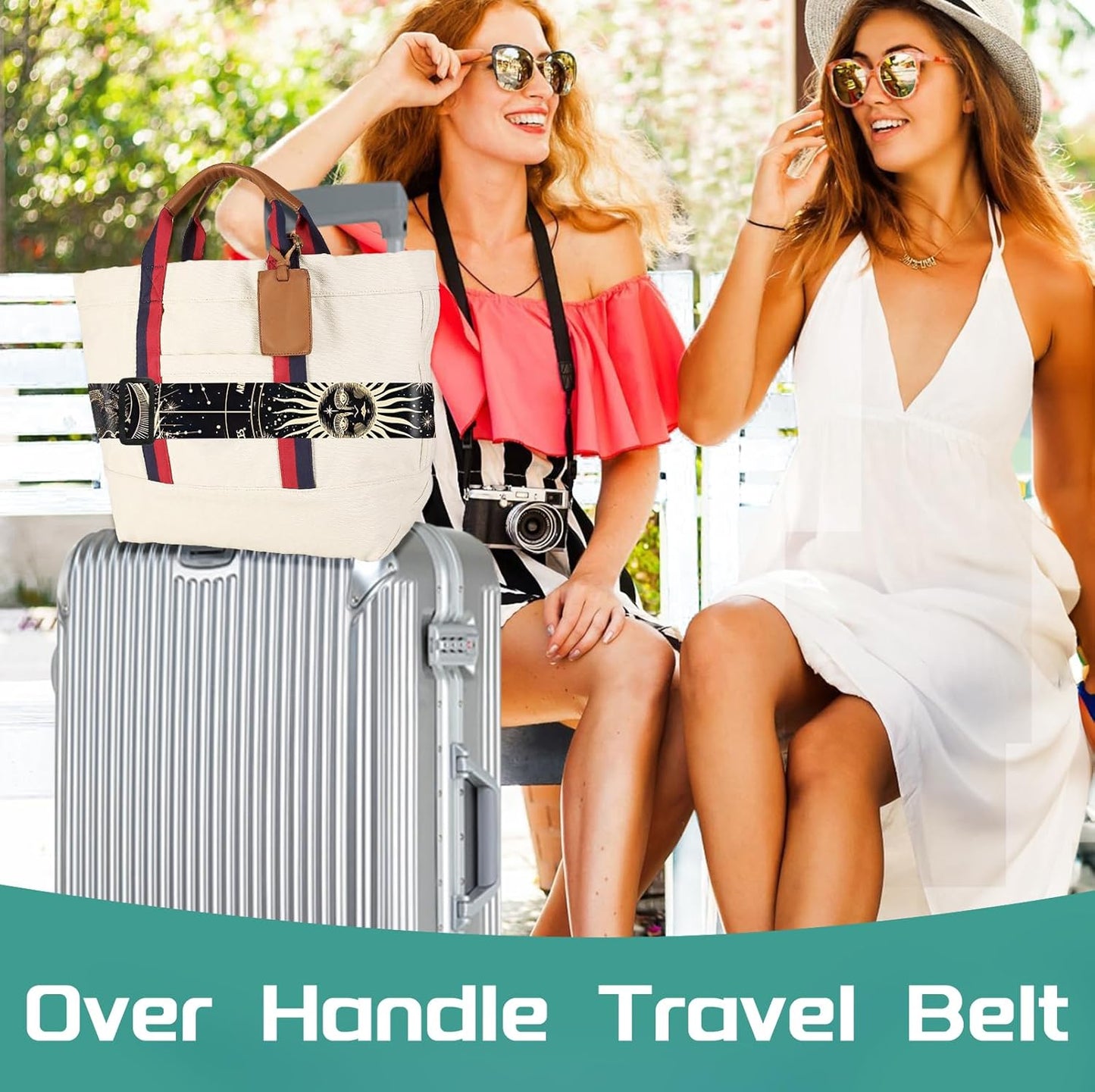 Slohif Luggage Straps for Suitcases Travel Belt Accessories Luggage Connector Identifiers 2 Pack Over Handle with Buckle Unique Nylon Adjustable Strap for Sleeping Bag Car Seat Moon