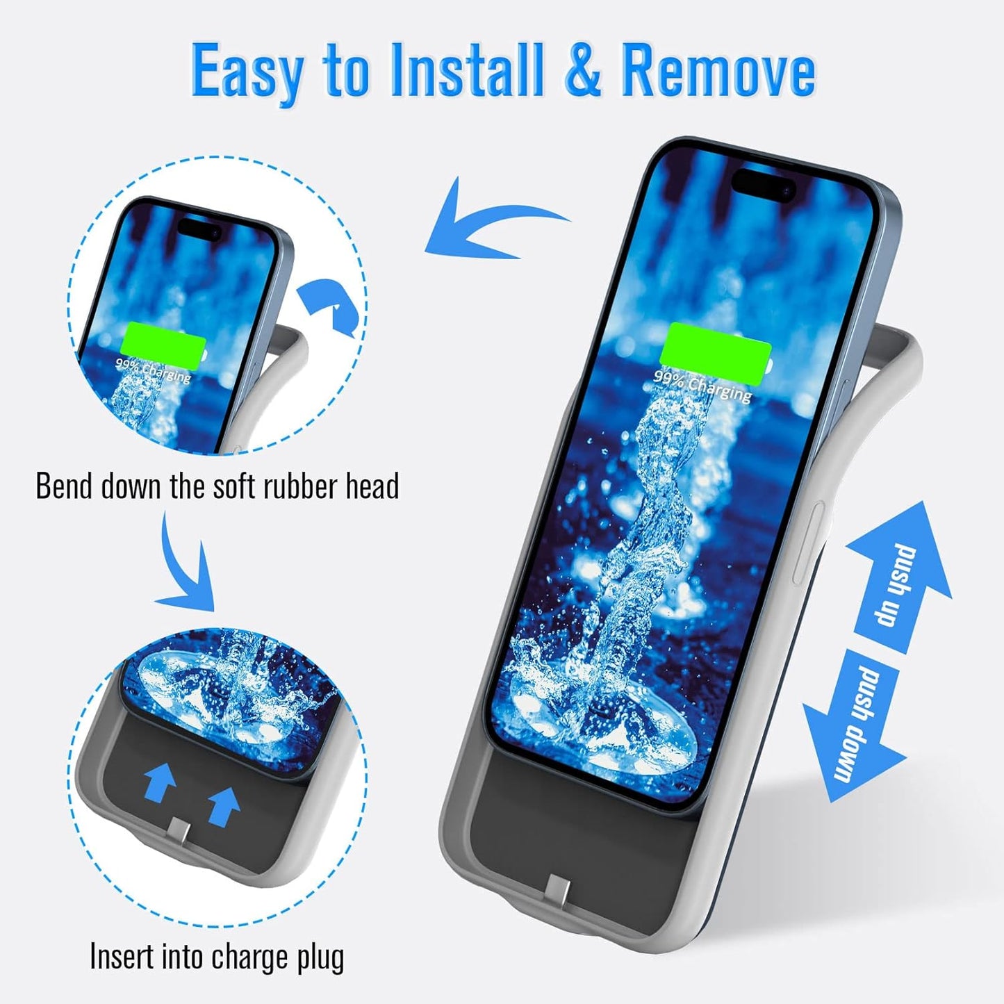 Gladgogo Charging Case for iPhone 14 Pro, Real 7000mAh Powerful Smart Battery Case Charger Cover Rechargeable Extended Battery Pack Compatible with iPhone 14 Pro (6.1 inch) - Blue