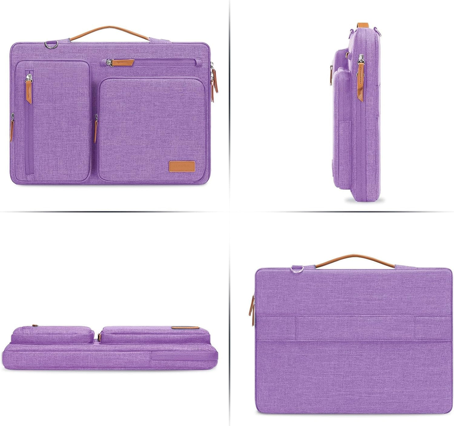 MOSISO 360 Protective Laptop Shoulder Bag,15 inch Computer Bag Compatible with MacBook Air M4 M3 M2/Pro A1990 A1707, Dell XPS Plus,Side Open Messenger Bag with 4 Zipper Pockets&Handle, Lilac