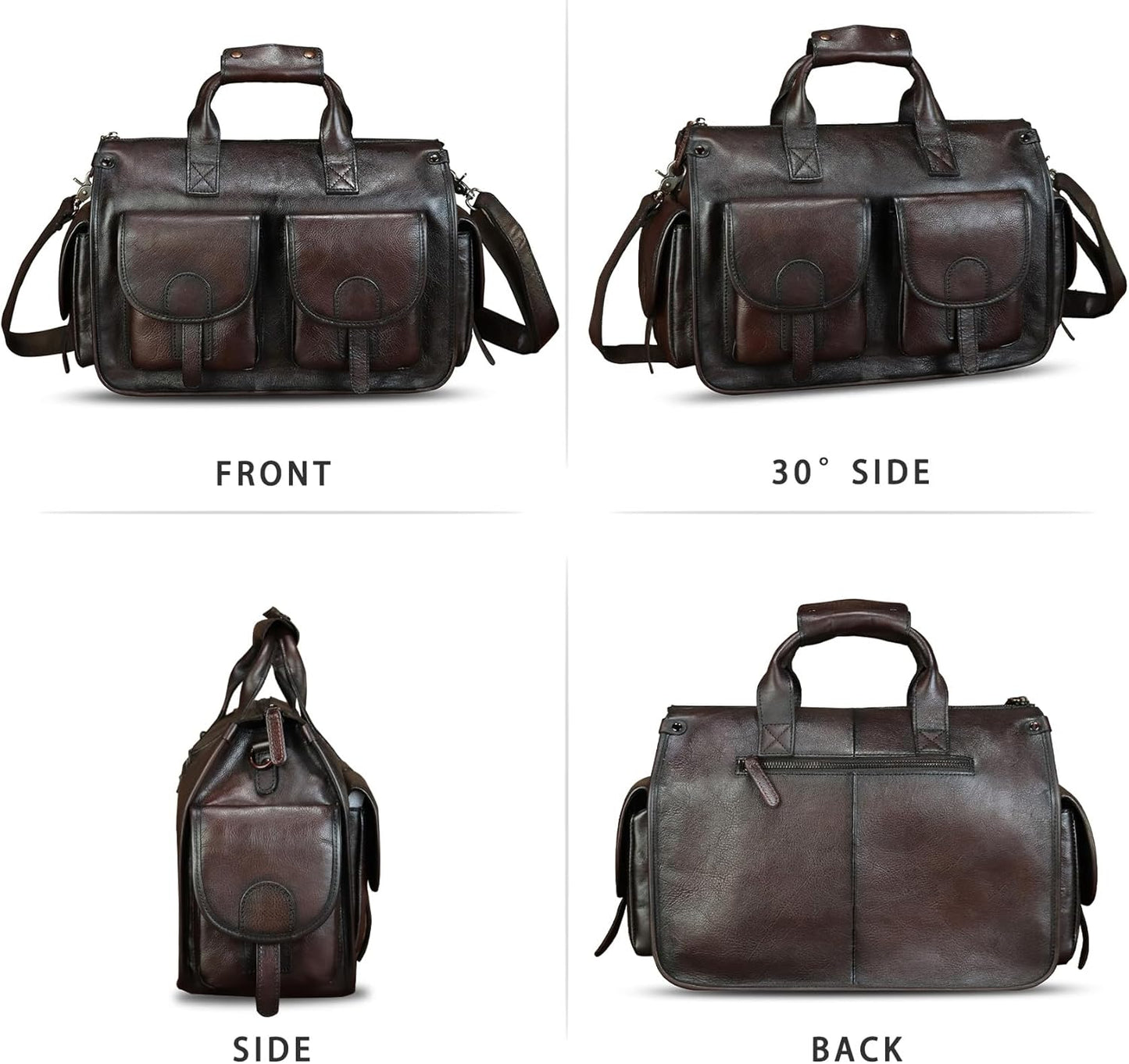 Genuine Leather Messenger Bag and Briefcase Purse for Men Real Leather Shoulder Bag Top Handle Satchel Purse for Laptop Strap