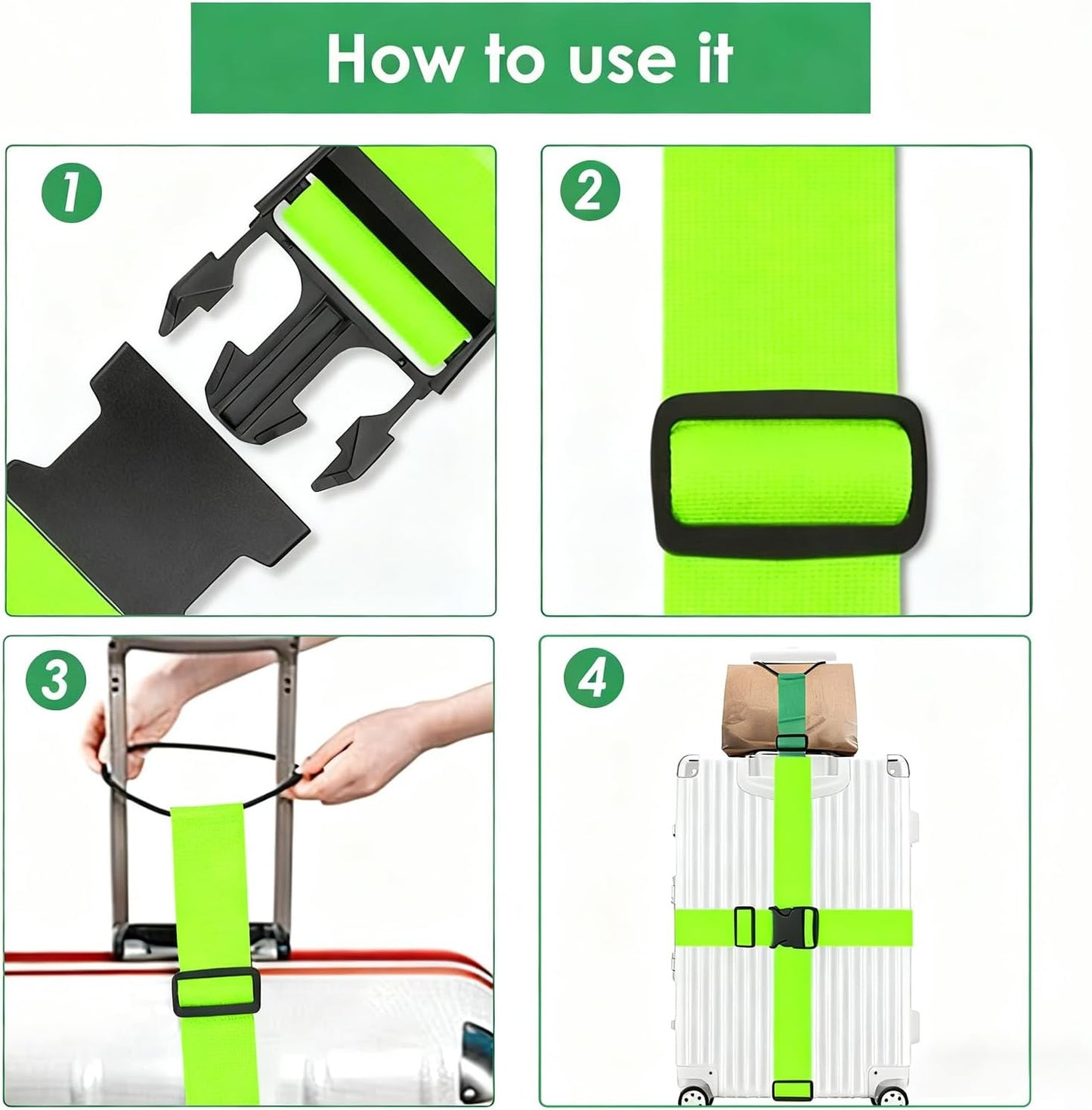 Adjustable Luggage Straps for Suitcases TSA Approved,6 Pack Suitcase Strap Travel Luggage Connector Belt for Bags,Luggage Tags for Suitcases，Luggage Straps to Connect Two Suitcases(Green)