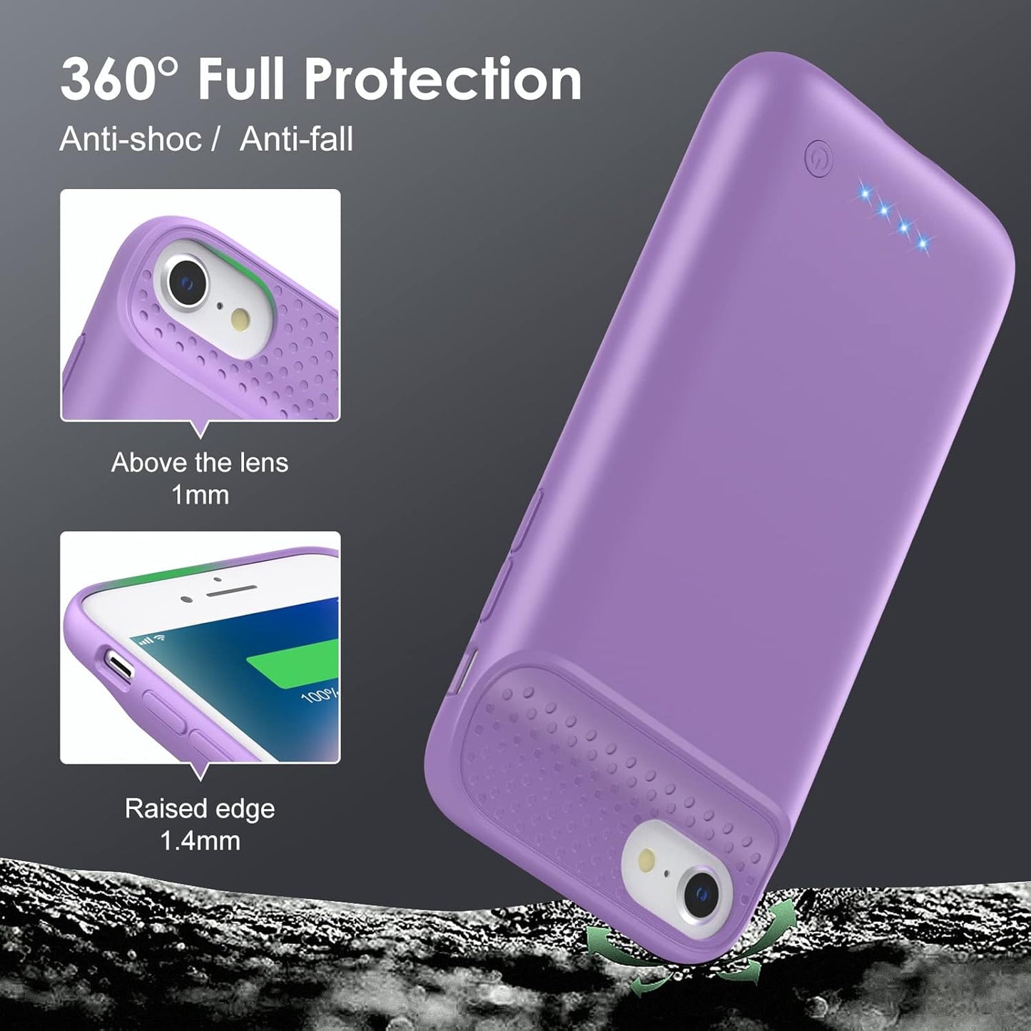 Battery Case for iPhone 6/6s/7/8/SE(2022/2020)(6.1 Inch), [2024 Upgraded] Ultra-Slim 7000mAh Portable Extended Charging Case Cover for iPhone 8, iPhone 7, iPhone 6/6s, iPhone SE Charger Case (Purple)