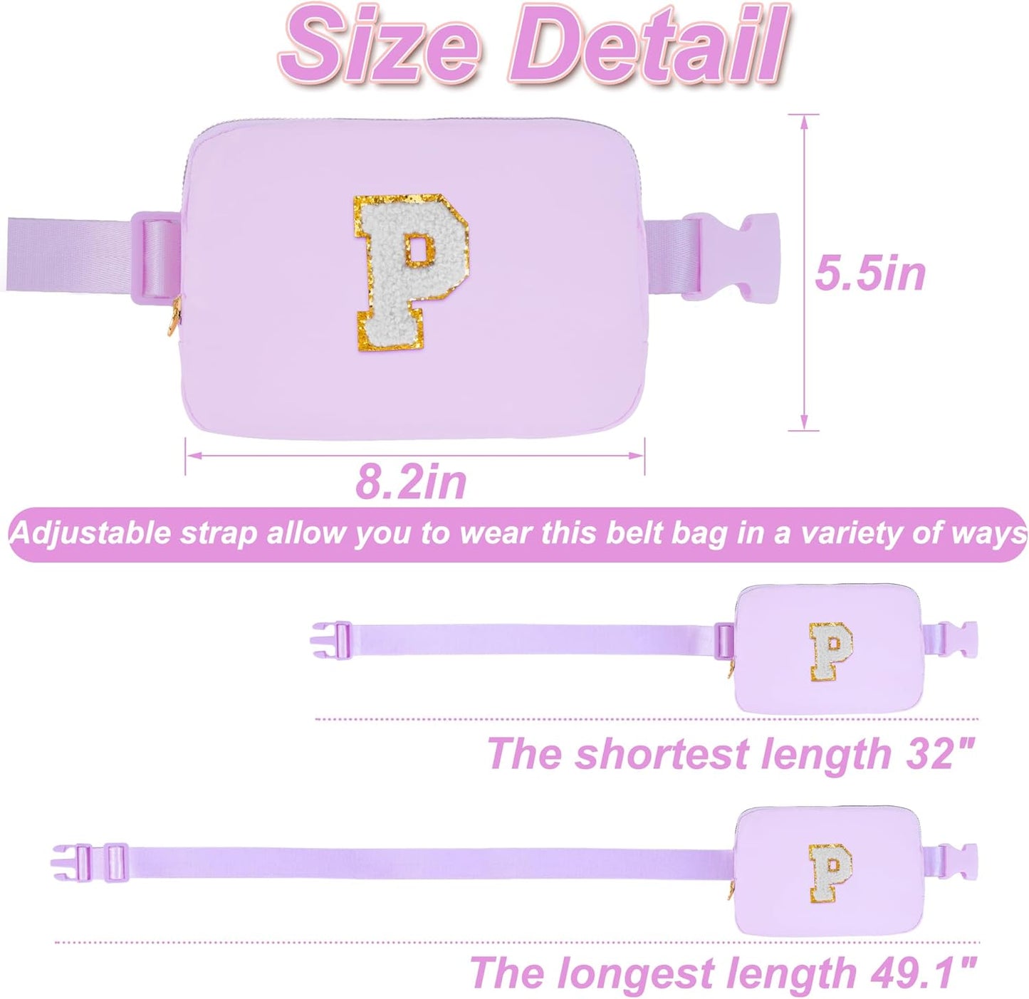 Gifts for Girls 3 4 5 6 7 8 9 10 11 12 Year Old Teens Kids Daughter Sister Her - Fanny Pack Crossbody Bag Cute Stuff for Girls Teen Trendy Belt Bags | Initial White P,Lavender Bag