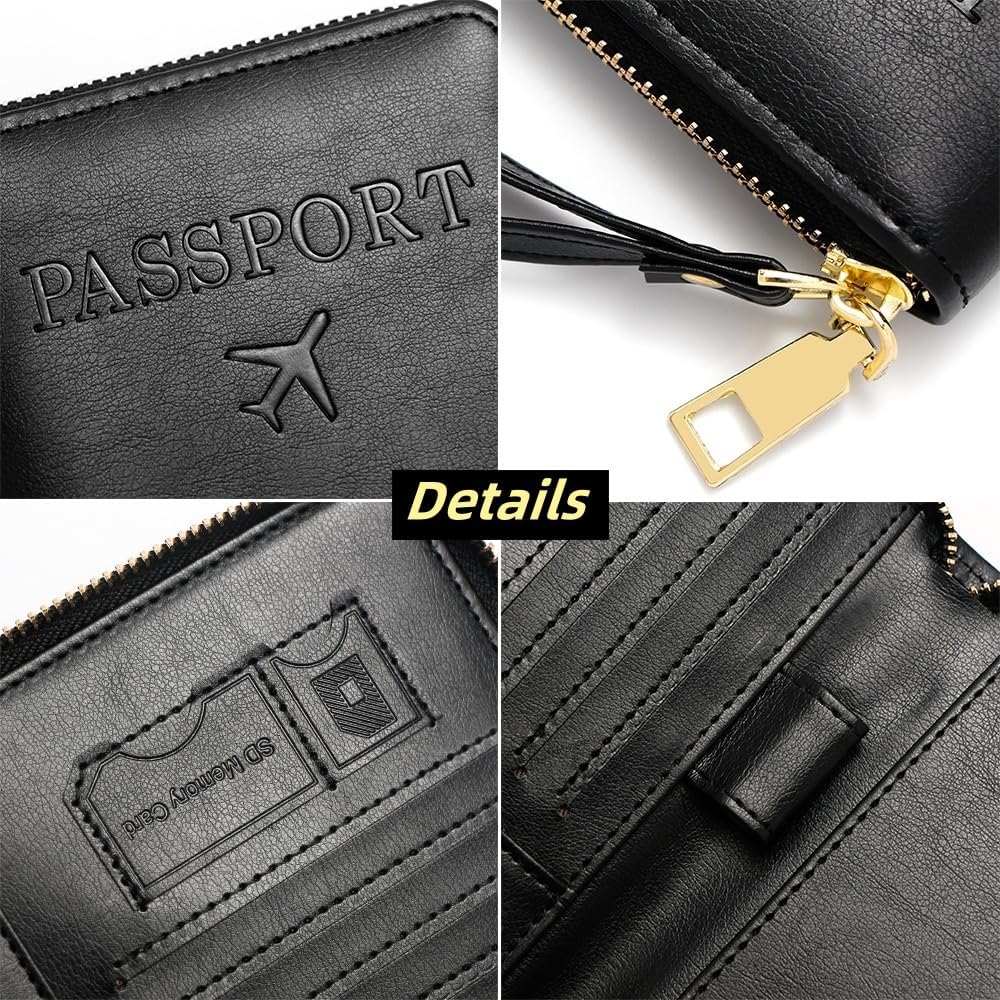 S-11 RFID Blocking Passport Holder Travel Wallet, Slim Zipper Card Case with ID Window, Boarding Pass Slot & Credit Card Organizer for Men and Women. (Pink)
