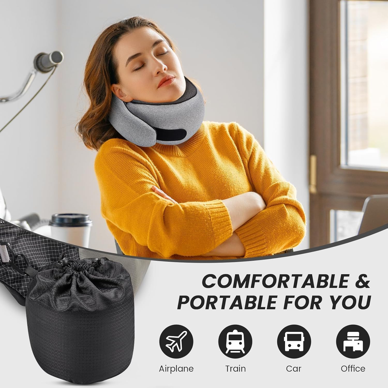 SZXYX Travel Pillows - 100% Pure Memory Foam Neck Pillow for Airplanes, Comfortable Breathable
