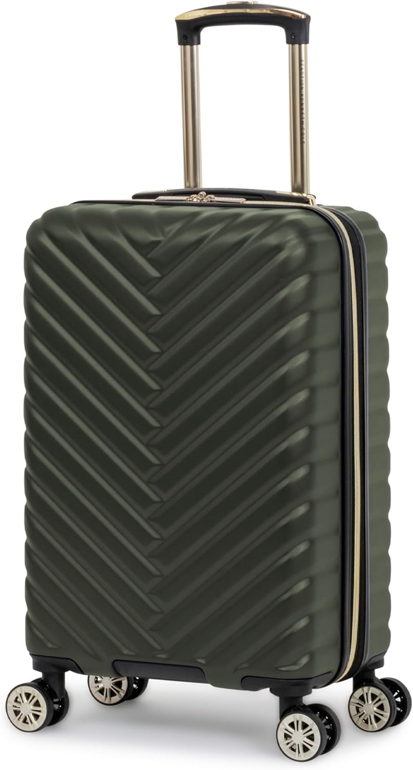 Kenneth Cole REACTION Madison Square Lightweight Hardside Chevron Expandable Spinner Luggage, Olive, 2-Piece (20" Carry On + Sophie Backpack)