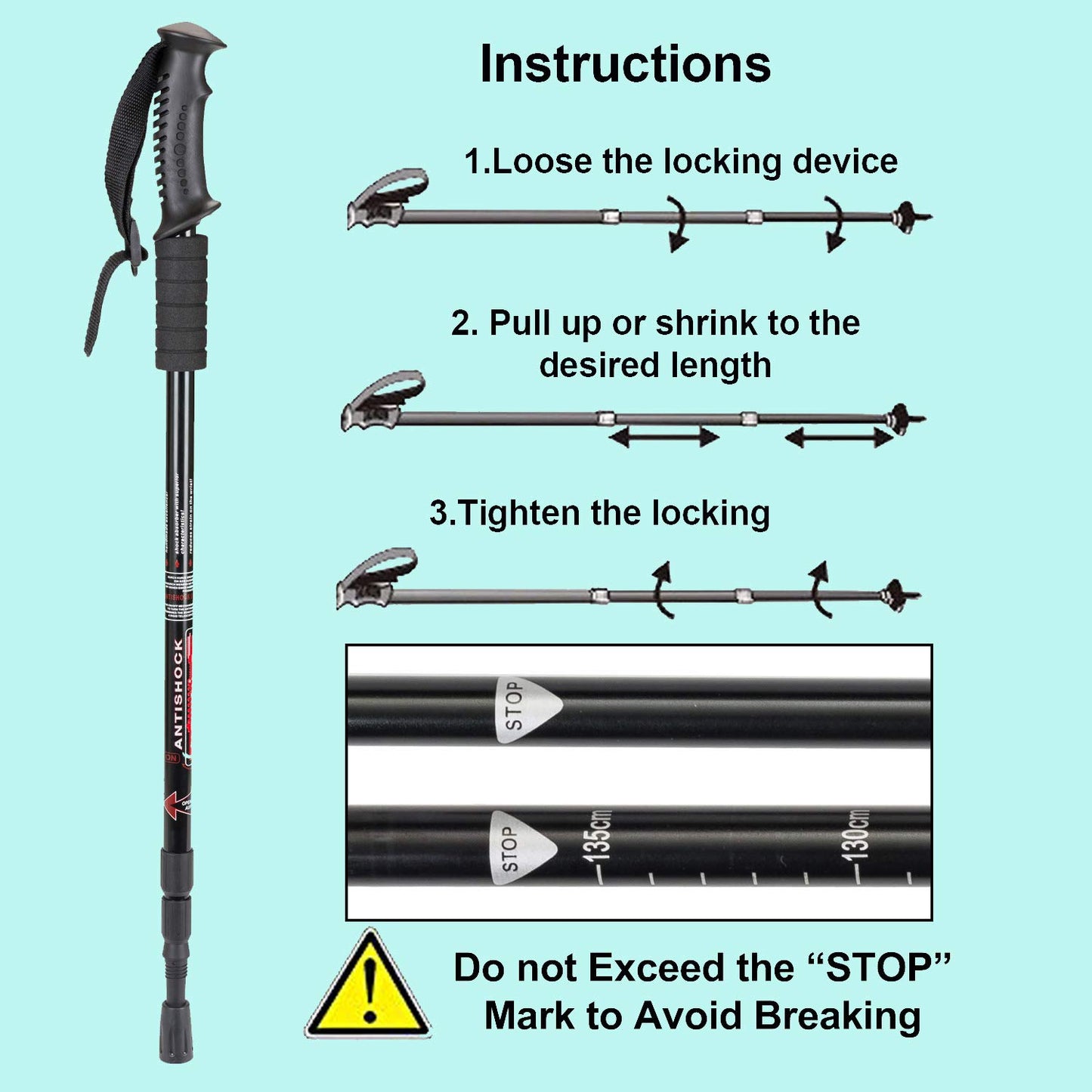 Aihoye Trekking Poles, Collapsible Lightweight Shock-Absorbent Hiking Walking Sticks Adjustable