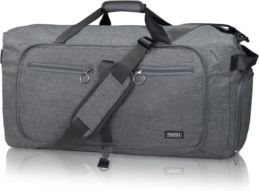 Fmeida 65L Duffle Bag with Shoes Compartment, Foldable Travel Duffel Bags for Men Women, Large Packable Travel Bag Water Repellent & Tear Resistant (Gray)