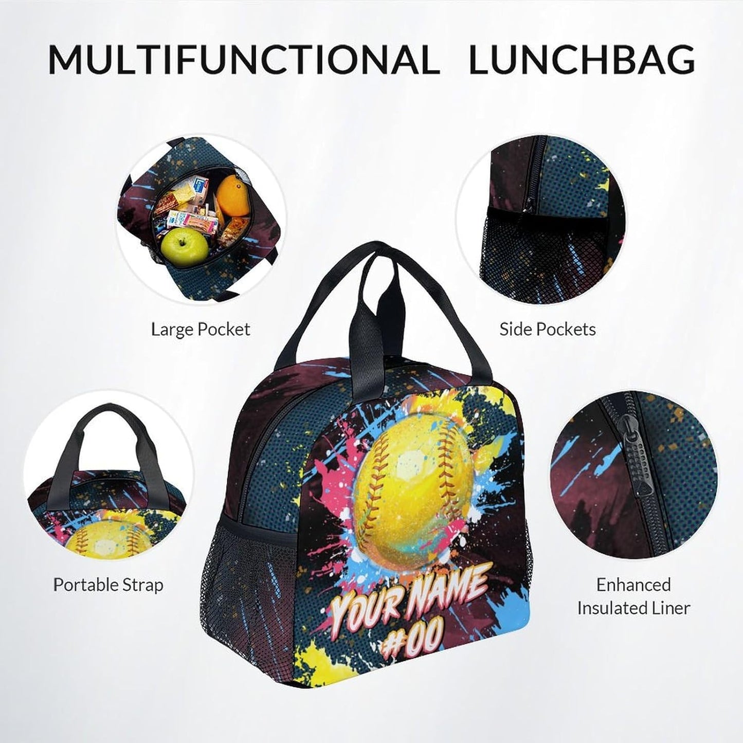 COZYAURA Custom Backpack Set - Softball Backpacks for Girls - Kids Bookbag for Elementary Middle School - Personalized School Bag with Lunch Box & Pencil Case