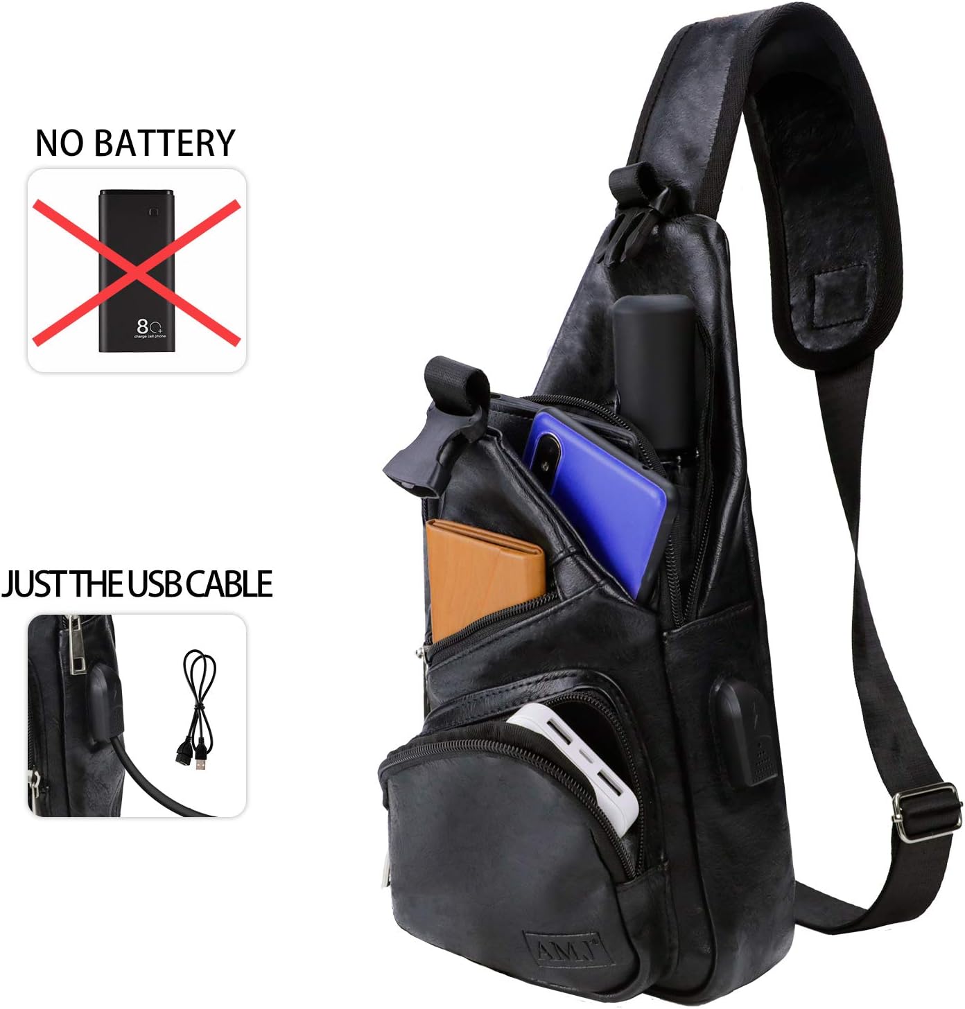 AMJ Crossbody Sling Bag Men Women, Casual Shoulder Backpack, Chest Daypack Satchel for Hiking Travel