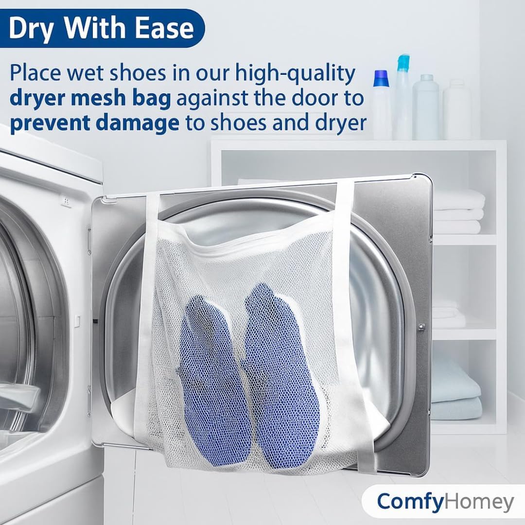 ComfyHomey Shoe Laundry Bag Set: 2 Pack Shoe Washing Machine Bags + Reusable Dryer Mesh Bag | Durable, Tear-Resistant, Reinforced Zipper | 360° Clean for Sneakers, Tennis & Gym Shoes, Easy & Safe Wash