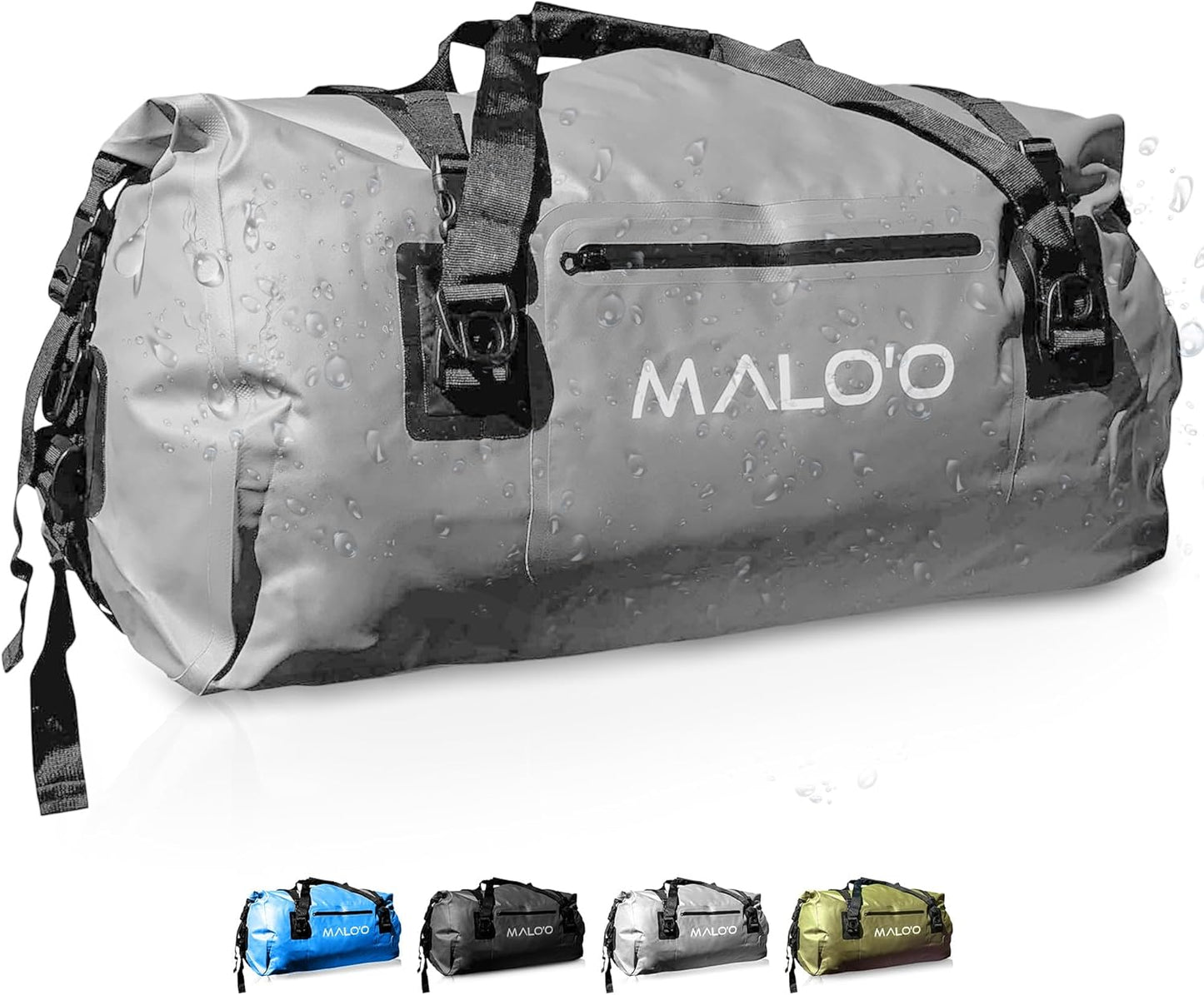 Malo’o Waterproof Dry Duffel, Heavy-Duty Roll Top Waterproof Gear Bag with Shoulder Strap & Molle Loops, Marine Duffel for Kayaking, Boating, Camping, Beach & Travel, Grey, 60L