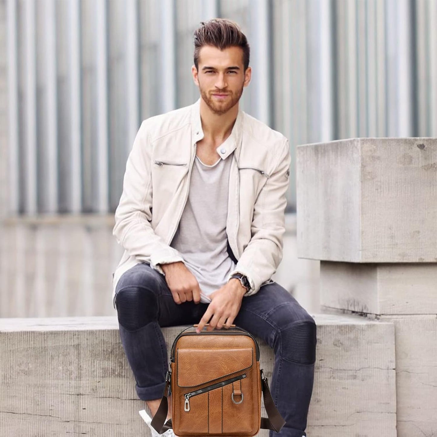 Vintage Genuine Leather Crossbody Bag for Men – Small Shoulder Satchel Handbag for Daily Use