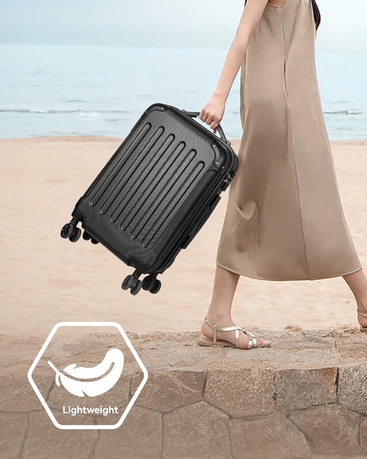 Carry On Luggage 22x14x9 Airline Approved, Hardside Suitcase with Wheels, TSA Approved, White Brown