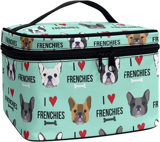 JoyLamoria French Bulldog Print Travel Makeup Bag Outdoor Handbag Cosmetic Case Zipper Closure