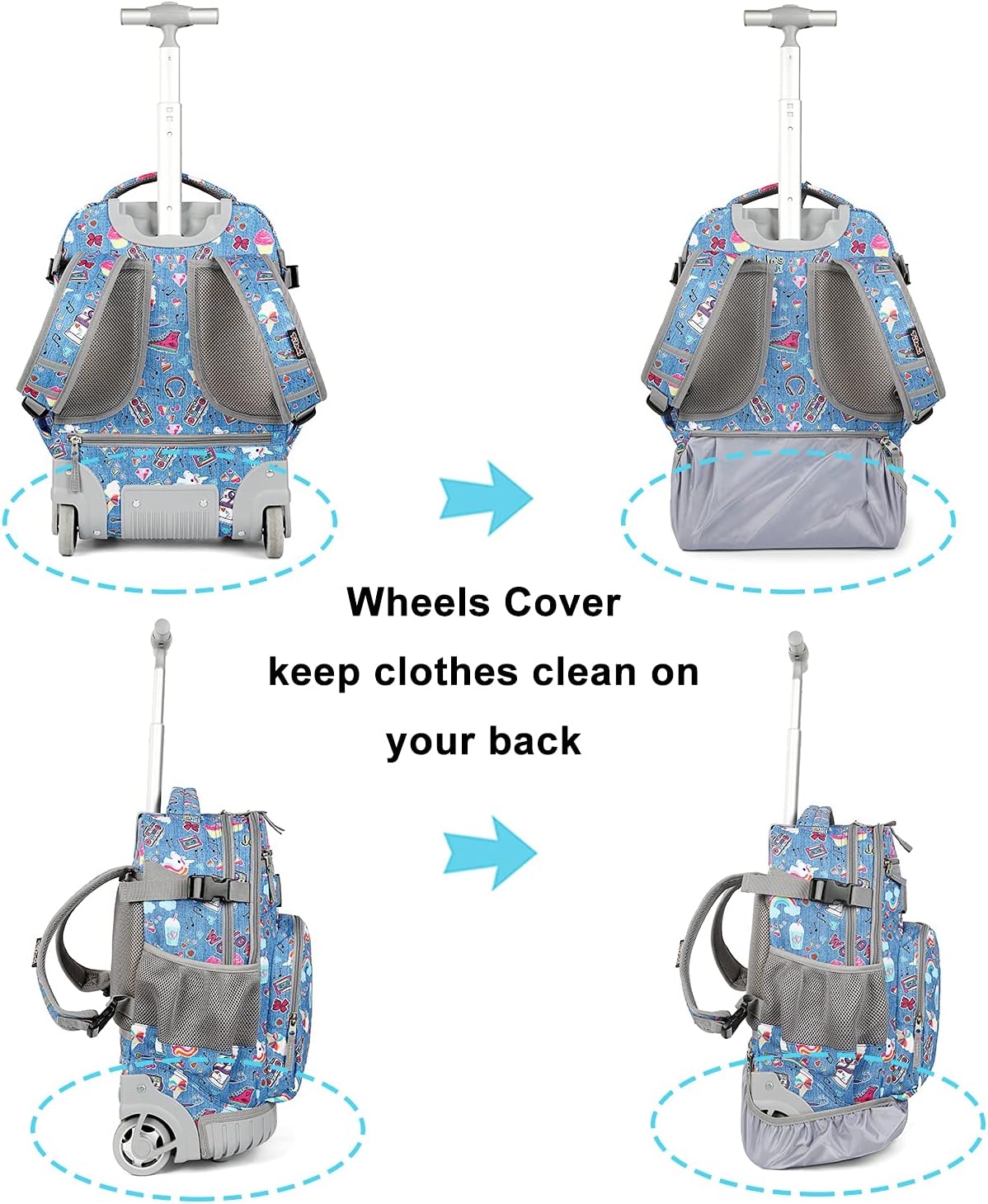 Tilami Rolling Backpack 18 inch Wheeled Backpack School College Student Travel Trip Boys and Girls