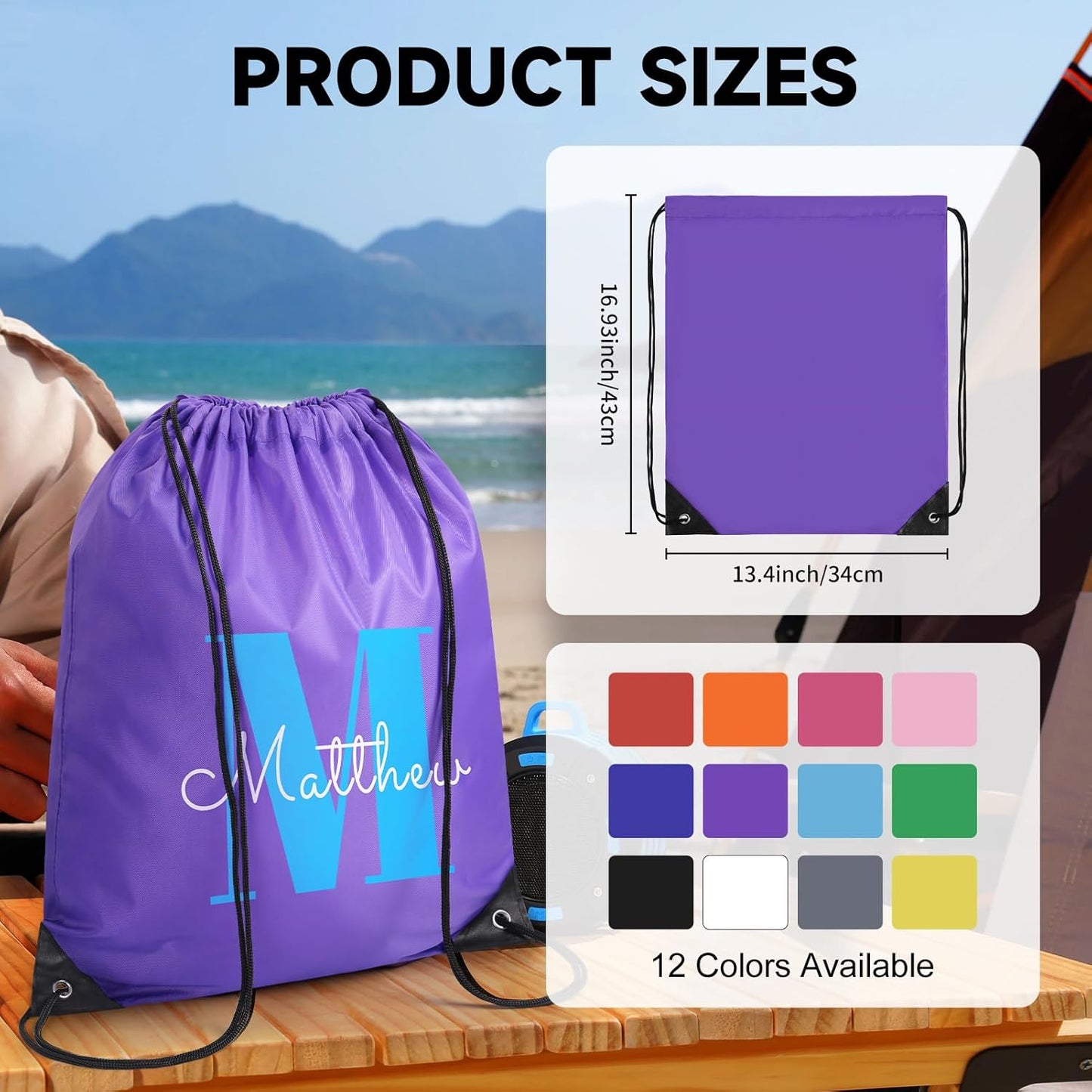 Custom Drawstring Bags With Logo, 100 Pack Personalized Text Drawstring Backpack Bulk Great for