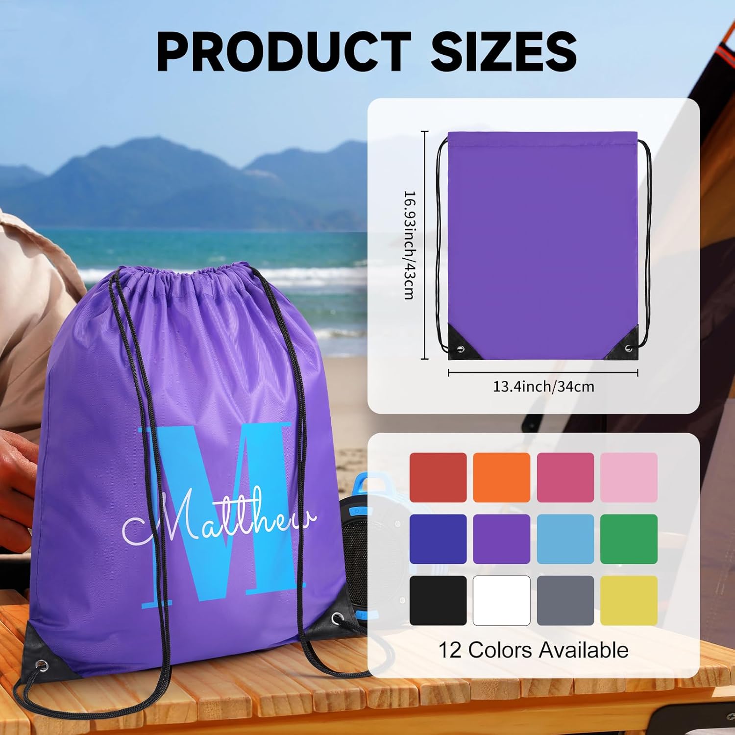 Custom Drawstring Bags With Logo, 100 Pack Personalized Text Drawstring Backpack Bulk Great for