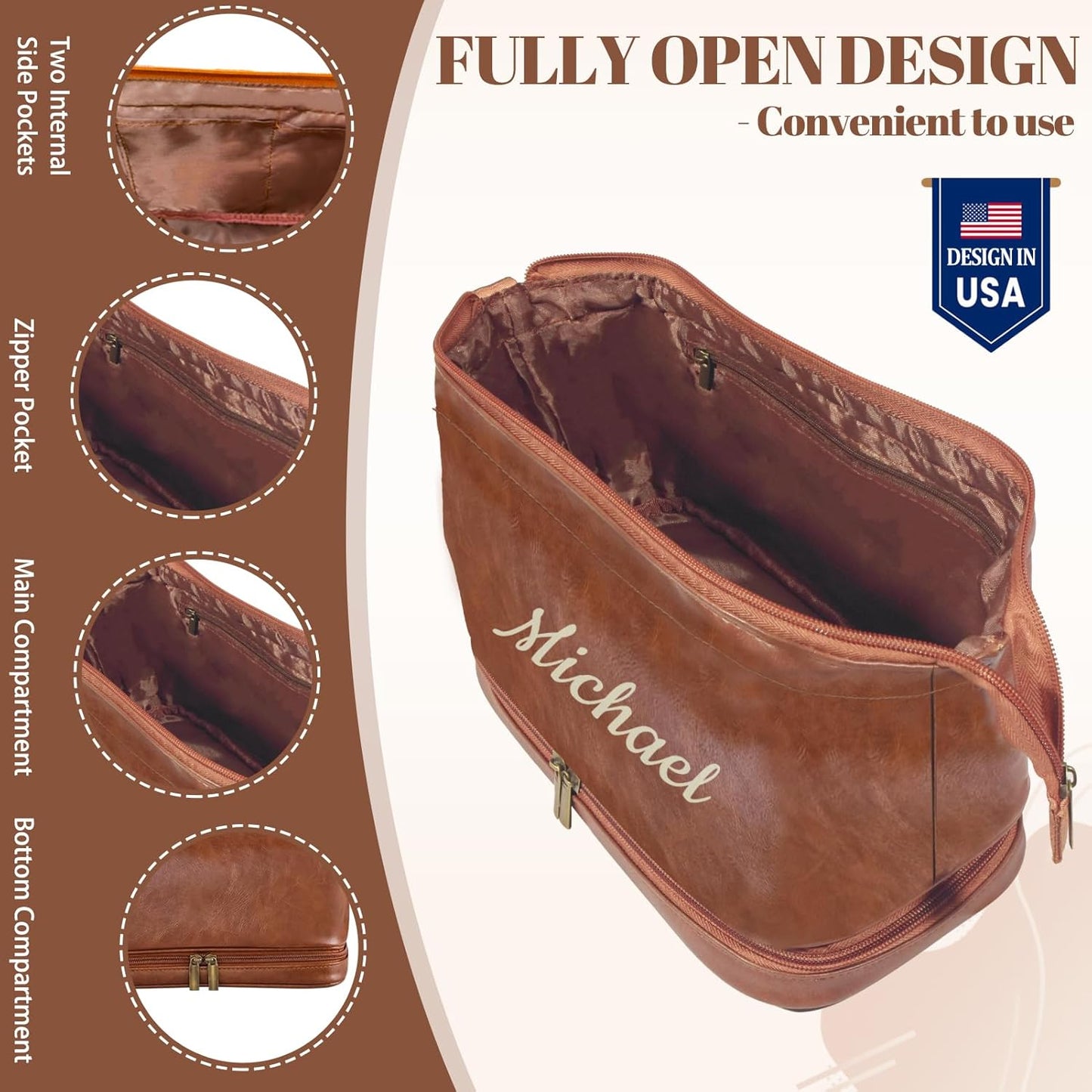 Personalized Leather Toiletry Bag for Men, Engraved Monogrammed Dopp Kit for Men,Travel Pouch,Shaving Bags,Gifts for Birthday,Anniversary,Travel,Dad,Husband,Grandpa,Lover,Groomsmen (STYLE 2)