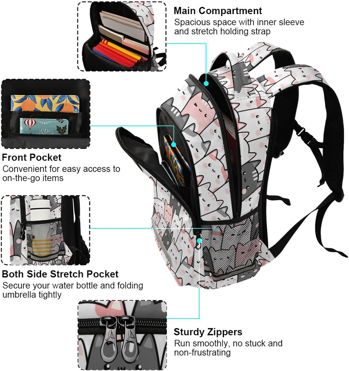 Cute Cats Kittens Backpack for Girls Boys Elementary School Bag Kids Bookbag Travel Rucksack