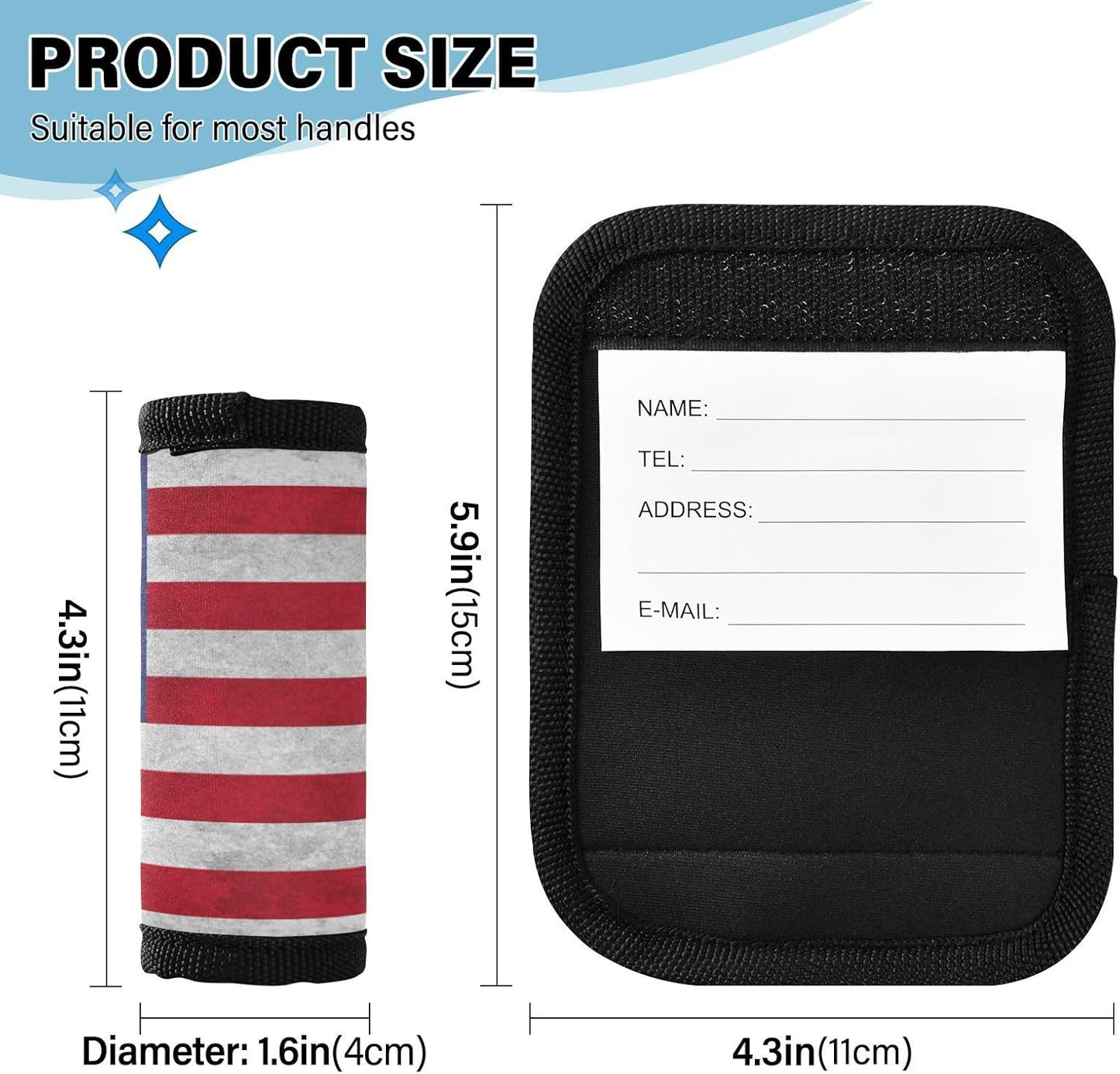 2Pcs Luggage Handle Wrap Suitcase Identifier Handle Covers Tags Soft Travel Bags Luggage Handle Gripper Accessories for Airplane Flying USA Flag