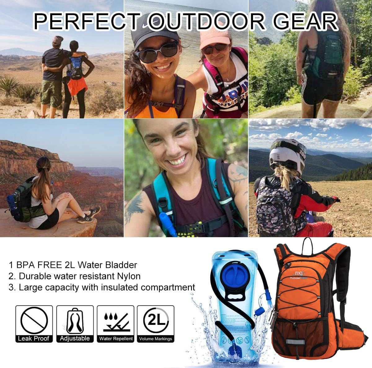 15L Insulated Hydration Backpack Pack with 2L Water Bladder Lightweight Hiking Backpack Bag for