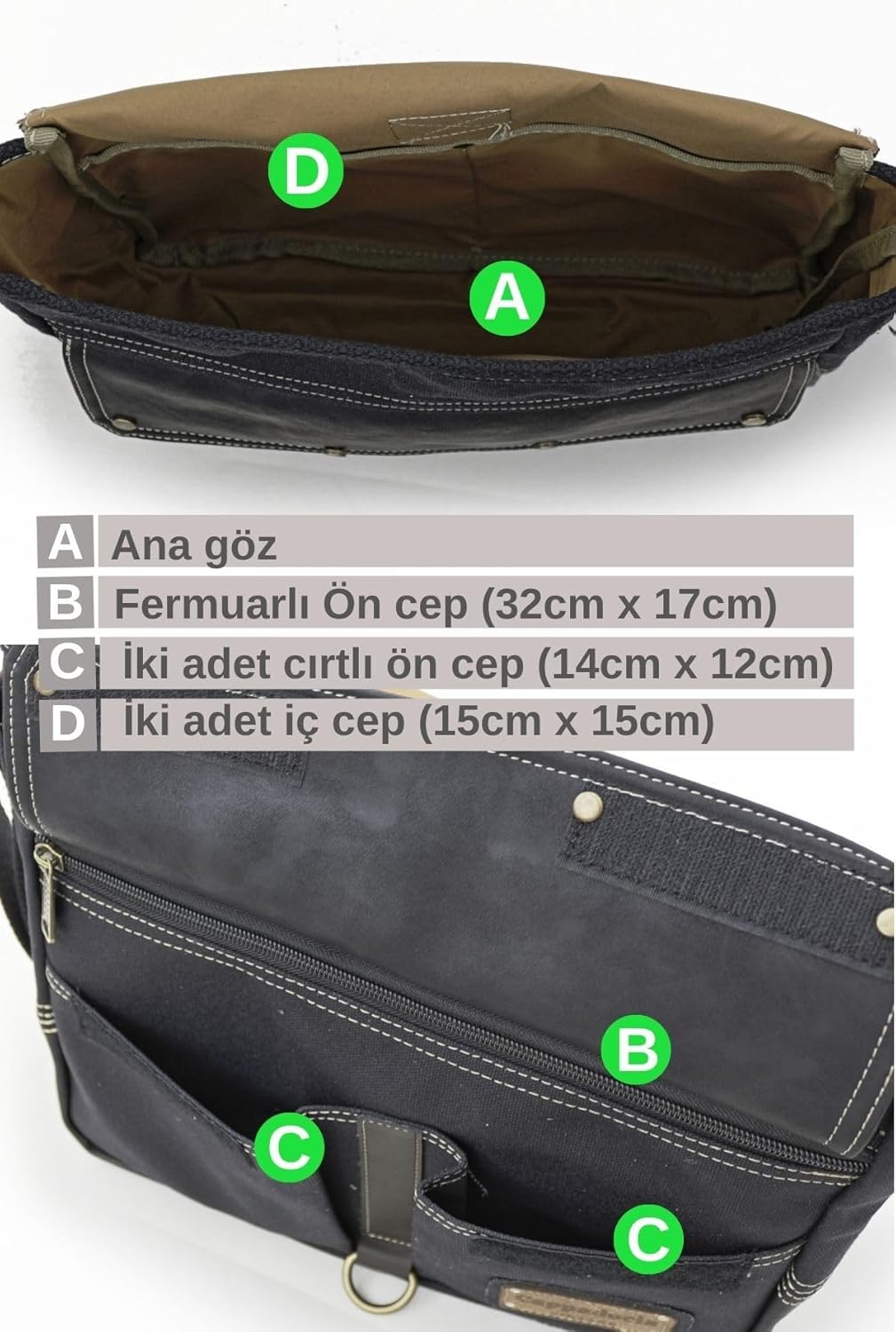 Antiochia 4046 Messenger Bag, Leather Detailed Shoulder Laptop Bag, Unisex Style for Daily, Travel