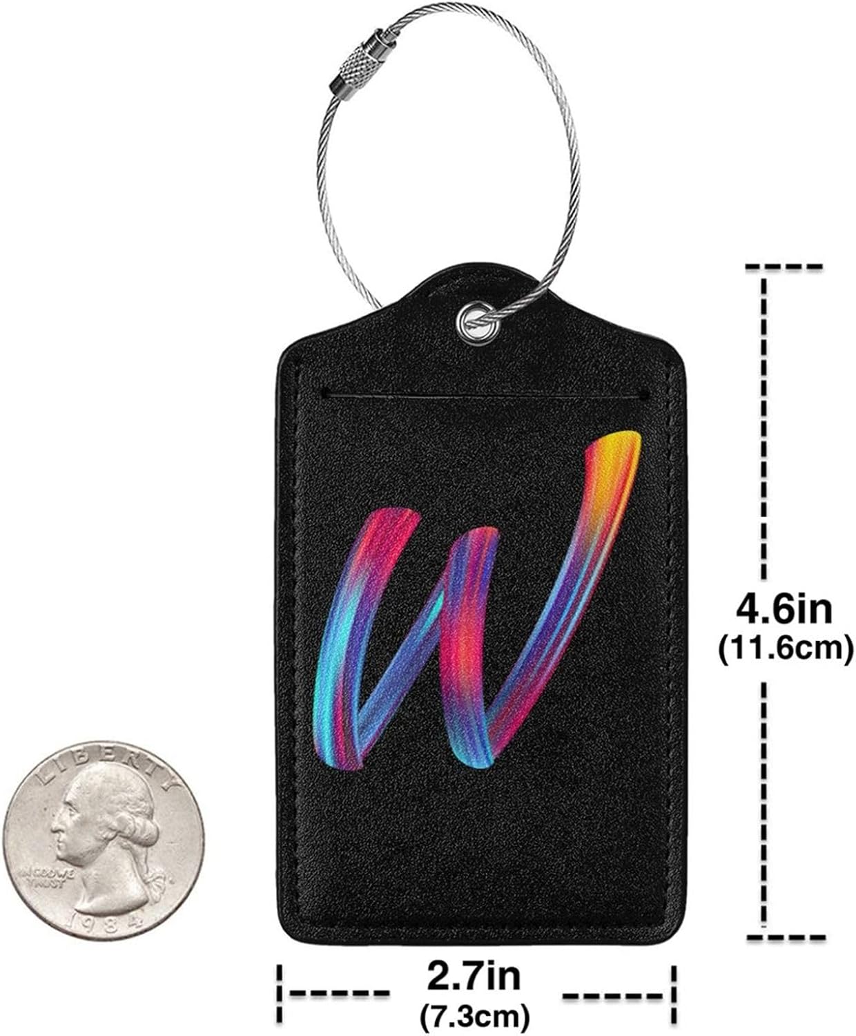 2 Pack Initial Luggage Tags for Suitcase, Colorful Letter Design Cruise Name Bag Tags, Novelty Baggage Identifiers with Full Privacy Cover, Leather ID Label for Women Men Kids Travel, Rainbow Letter W