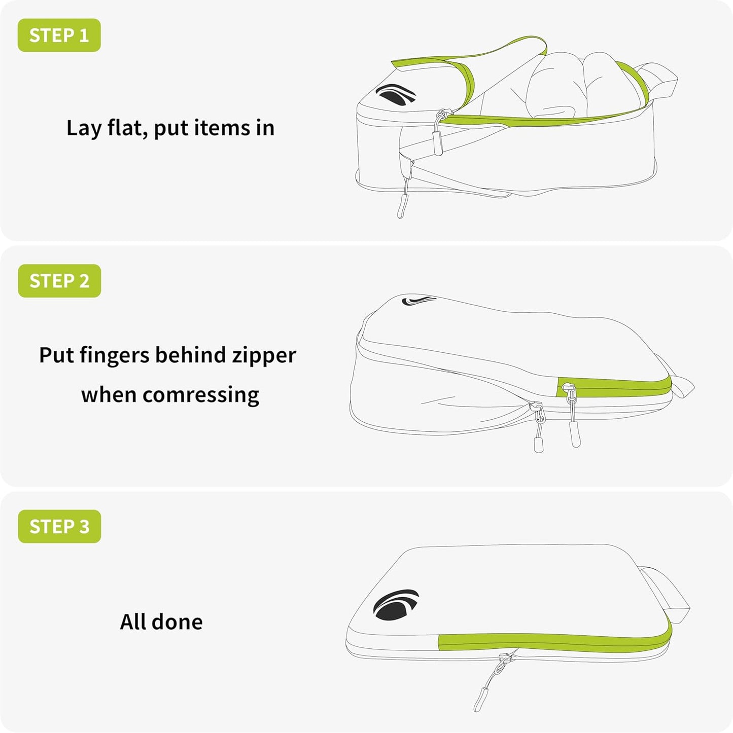 Cipway - 5 Set Compression Packing Cubes for Travel, Ultralight Packing Organizers for Luggage Suitcase & Backpack (White), L