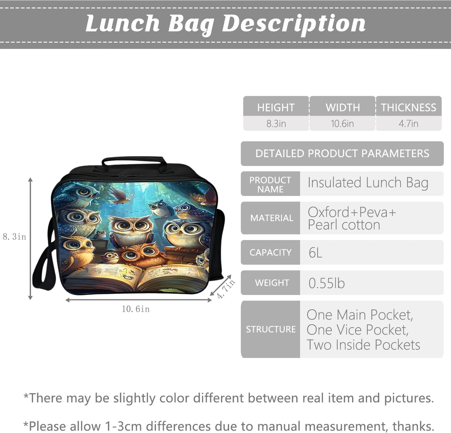 Klymax Owl Backpack Cute Animals Kids Schoolbag with Lunch Box Bag Pencil Bag 3pcs Bookbag Sets for Boys Girls
