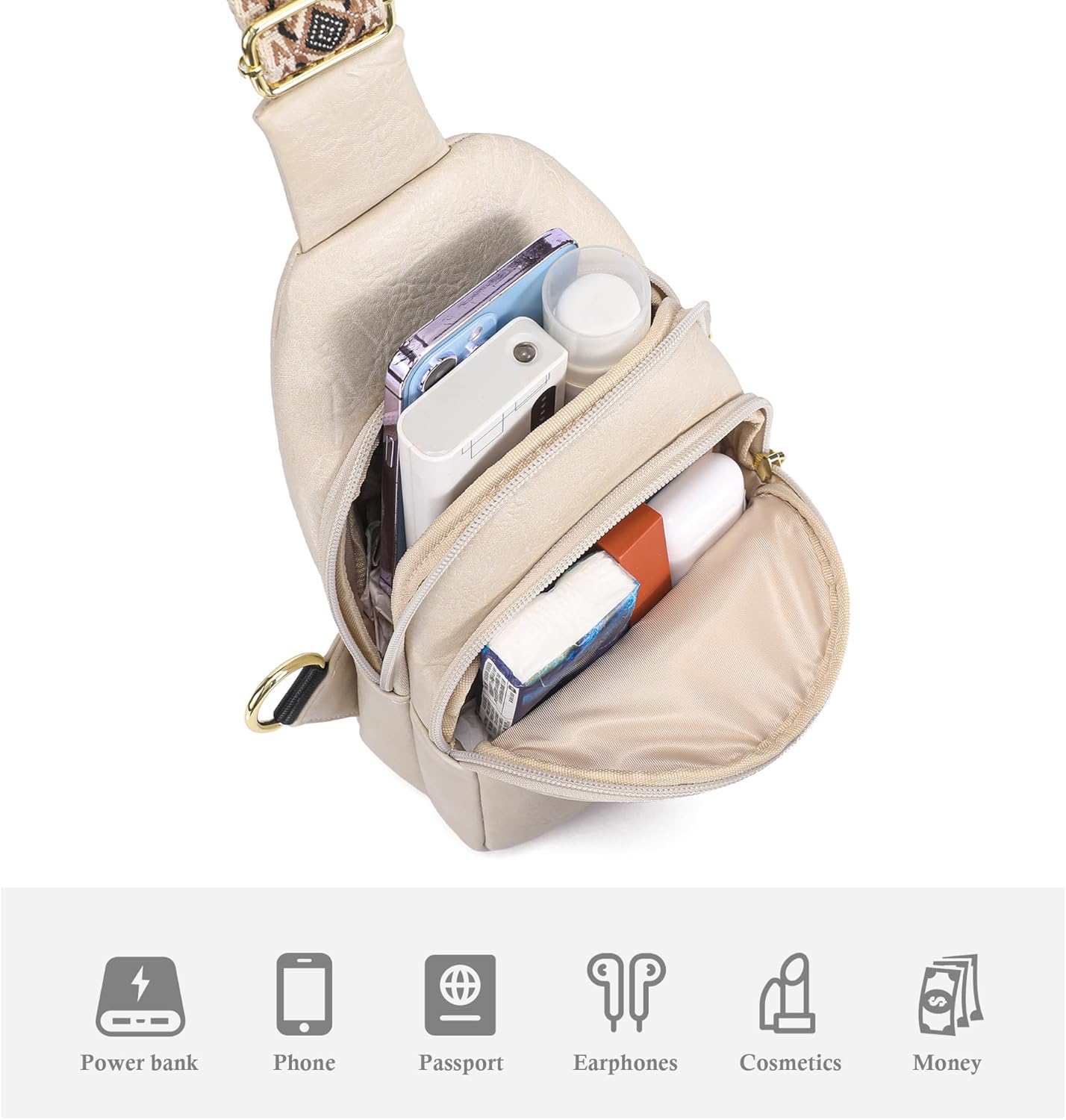 INICAT Crossbody Sling Bags Travel Cross Body Purses Faux Leather Fanny Packs Chest Bag for Women