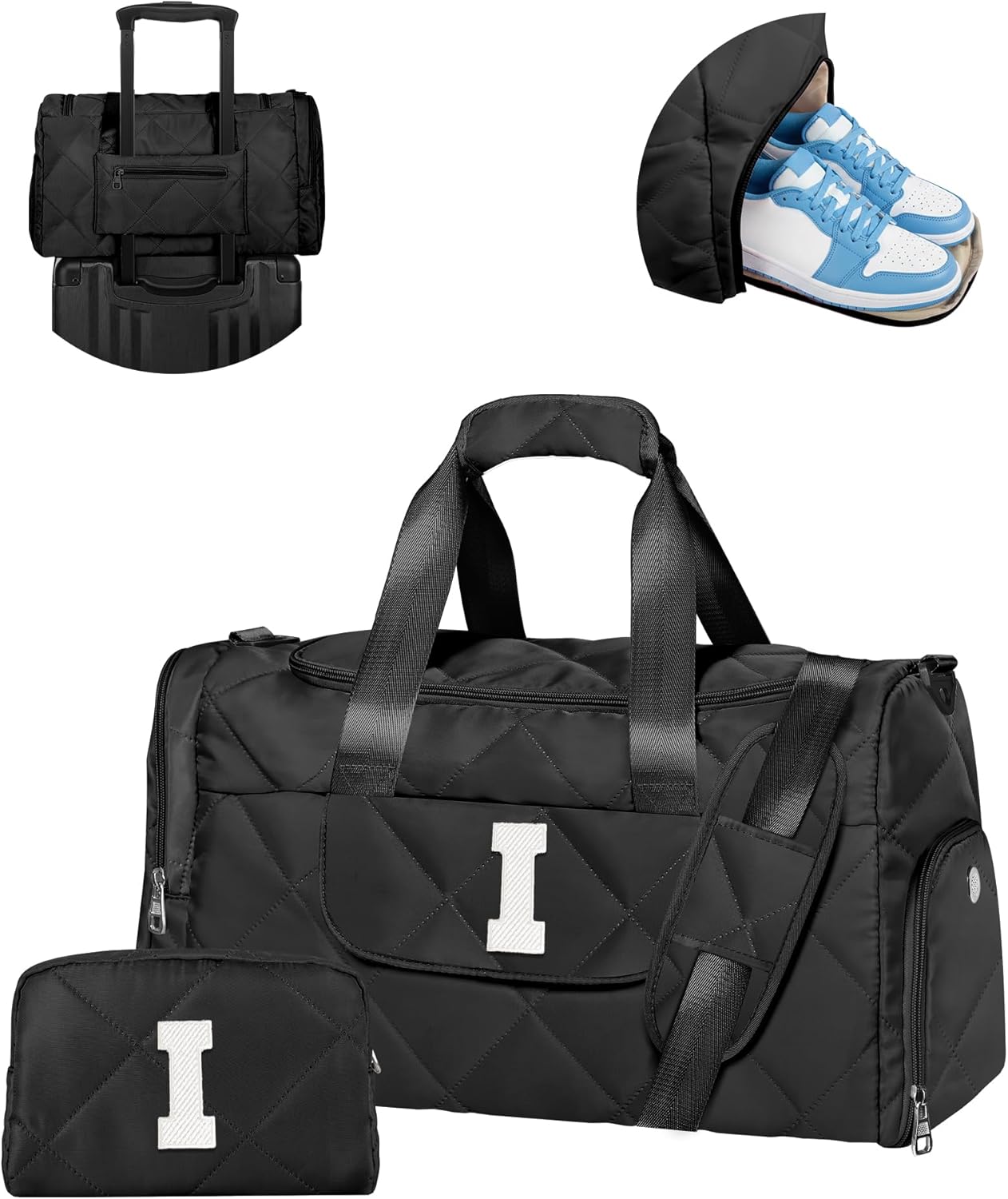 Personalized Gifts for Her, Quilted Duffel Bag for Women Teen Girls, TSA Approved Carry on Bag with Trolley Sleeve, Removable Adjustable Straps, Travel Bag with Toiletry Bag, Travel Essential