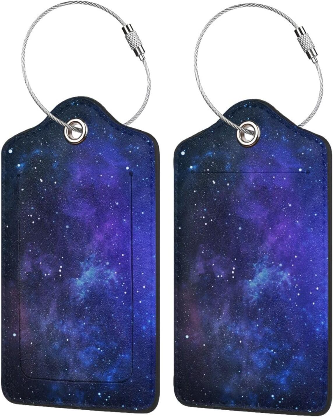 2 Pcs Galaxy Star Space Pu Leather Luggage Tag for Suitcases, Cruise Ship Essential Travel Gift for Men Women Couples, Galaxy Themed Party Decorations, Funny Christmas Birthday