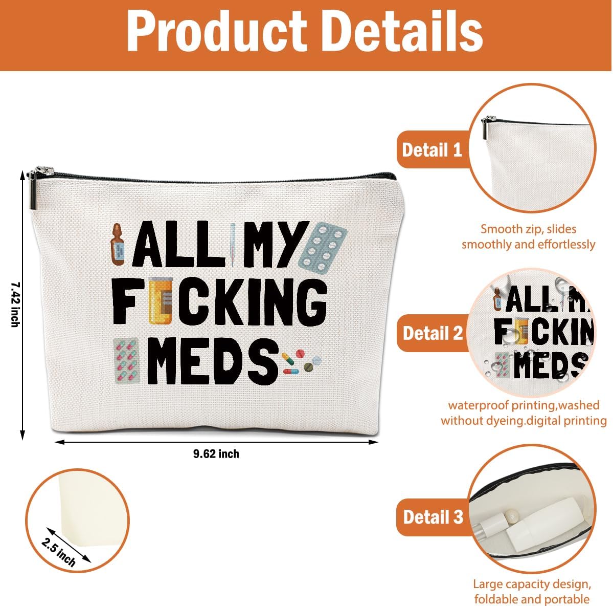 2 PCs Medicine Bag Funny Makeup Bag Meds Bag Cosmetic Bag, Doctor Gifts Pill Bag, Doctor Gift Medical Gifts for Women Girls Pharmacist Nurse Coworkers Christmas birthday Gifts Zipper Pouch