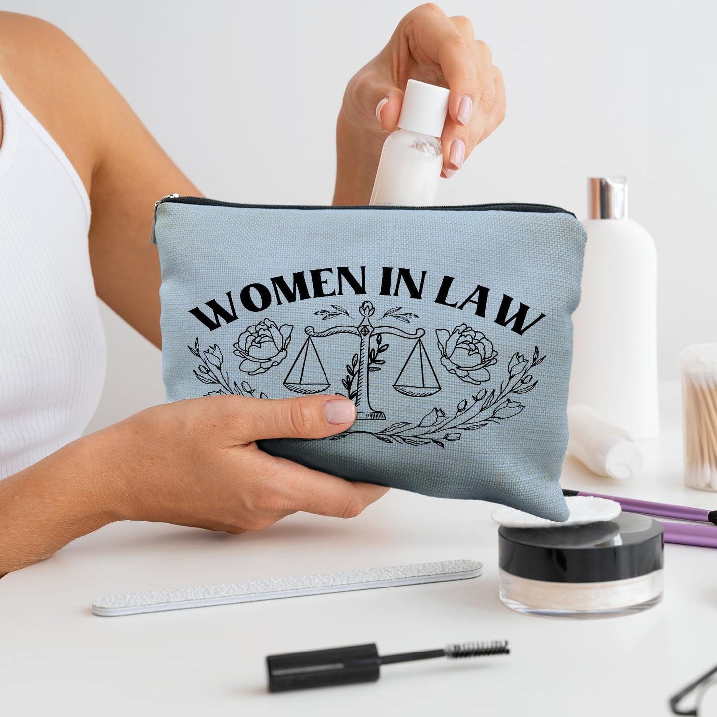 Lawyer Gifts for Women - Law Graduation & Future Lawyer Gift Set, Women in Law Cosmetic Bags Makeup Pouch (Blue)