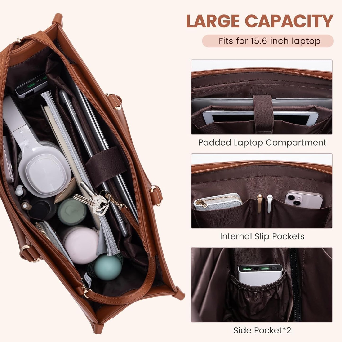 LOVEVOOK Laptop Bag for Women 15.6 lnch,Waterproof Laptops Tote Bags for Womens,Professional Work Bags for Women with Cup Holder,Large Laptop Purse Computer Briefcase Office Teacher Clutch Bag,2 PCS
