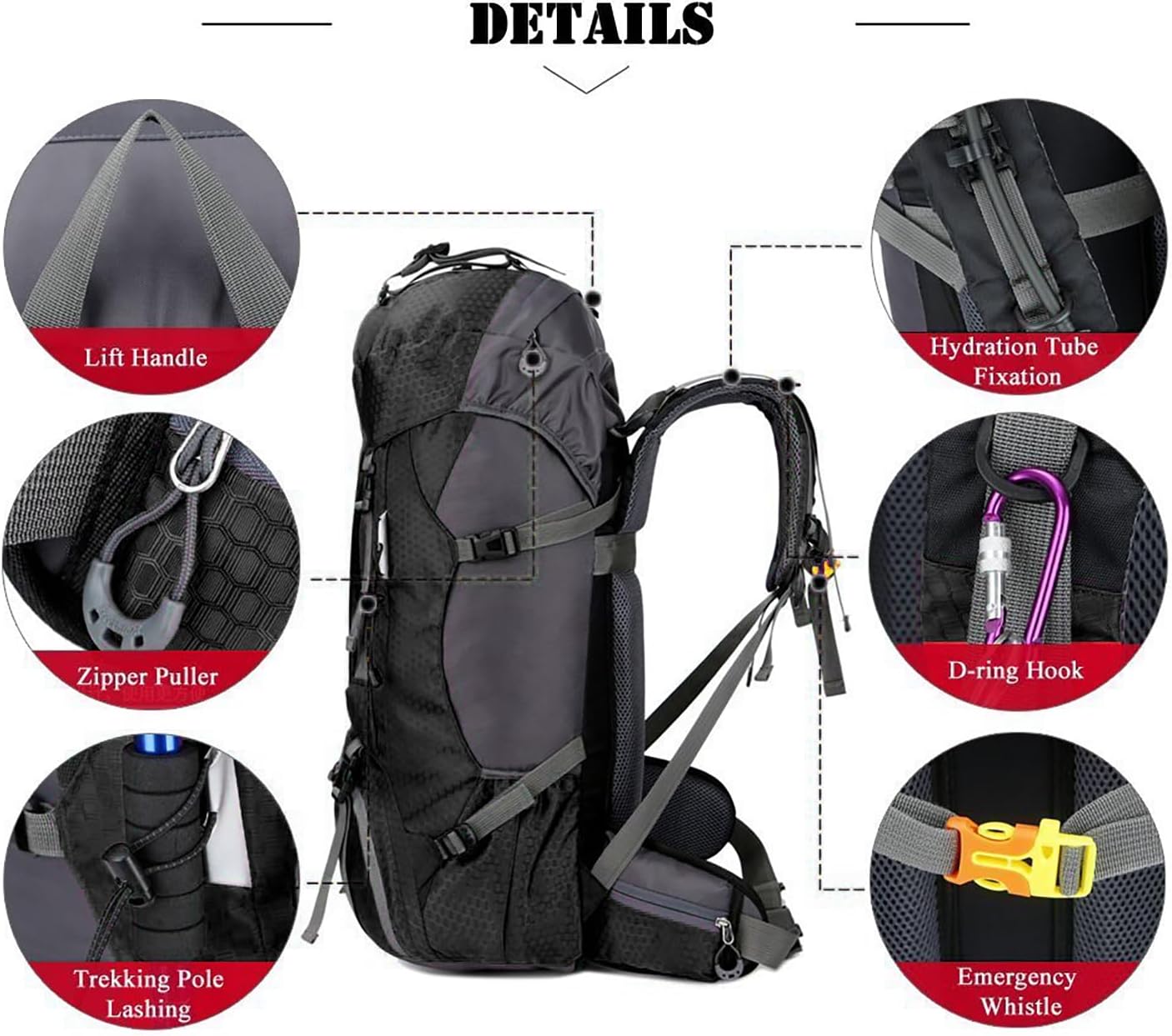 Bseash 60L Waterproof Hiking Camping Backpack with Rain Cover, Large Outdoor Sport Travel Daypack