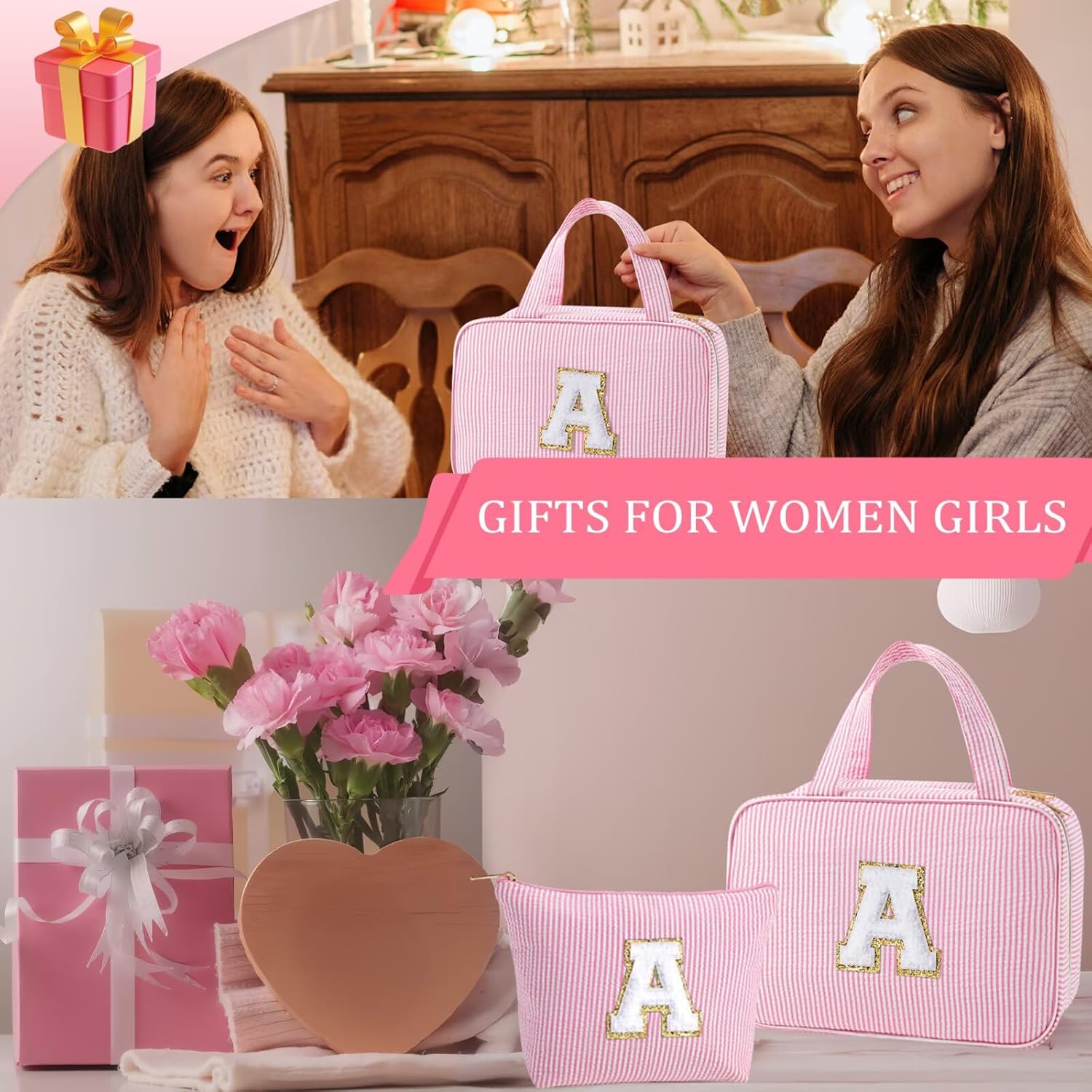 YOOLIFE Initial Toiletry Bag Travel Makeup Bag for Women - Hanging Toiletry Bag, Personalized