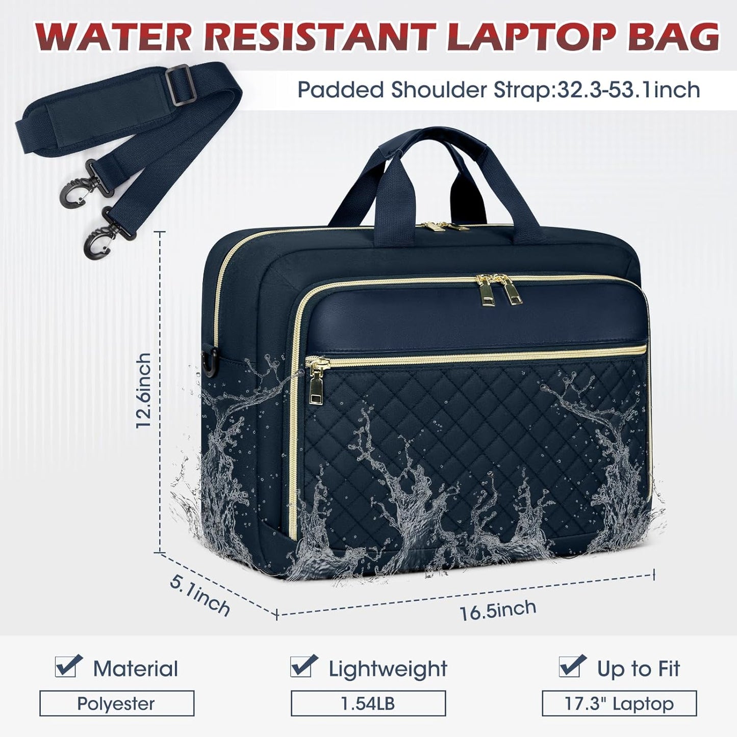 NEWHEY Laptop Bag 17.3 Inch Laptop Briefcase for Women Men Waterproof Shoulder Messenger Bag Large Computer Bag for Business Office Work College, Dark Blue