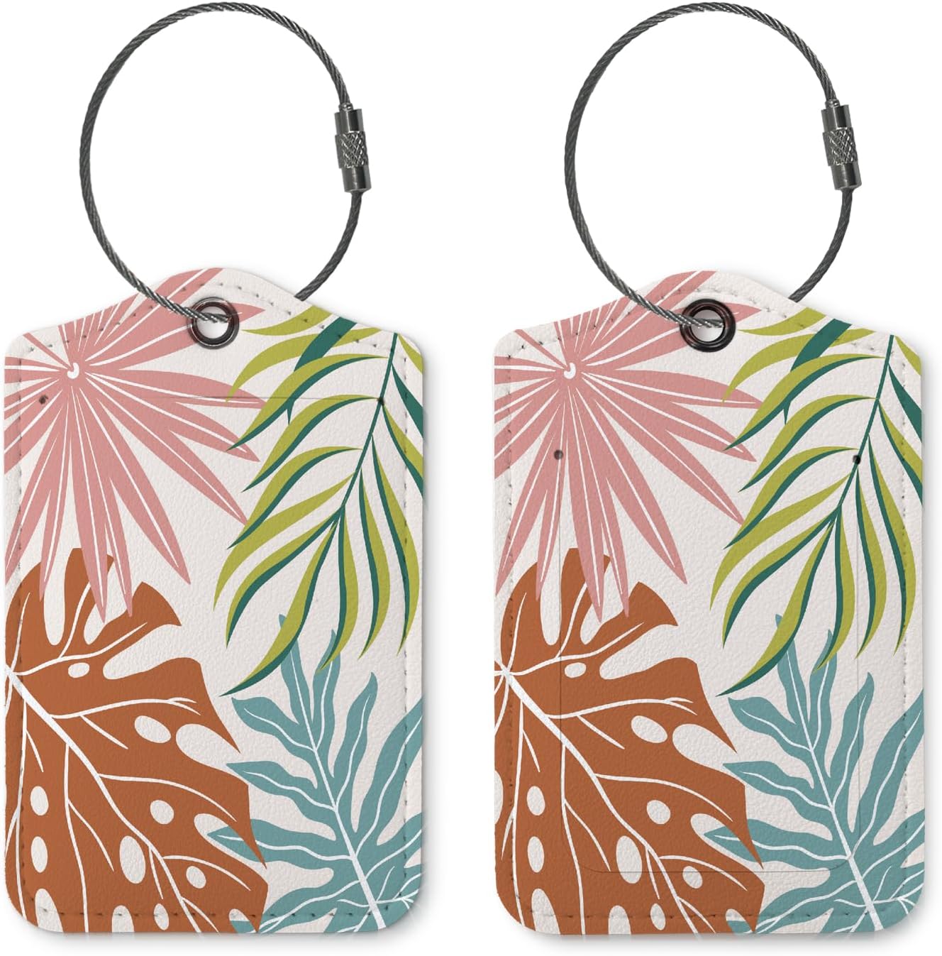 Boho Flower Luggage Tags for Suitcases,Leaf 2 Pack Travel Suitcase Tags,Traveling Accessories,Baggage Tag Label with Steel Loop,Boho Lover Gifts