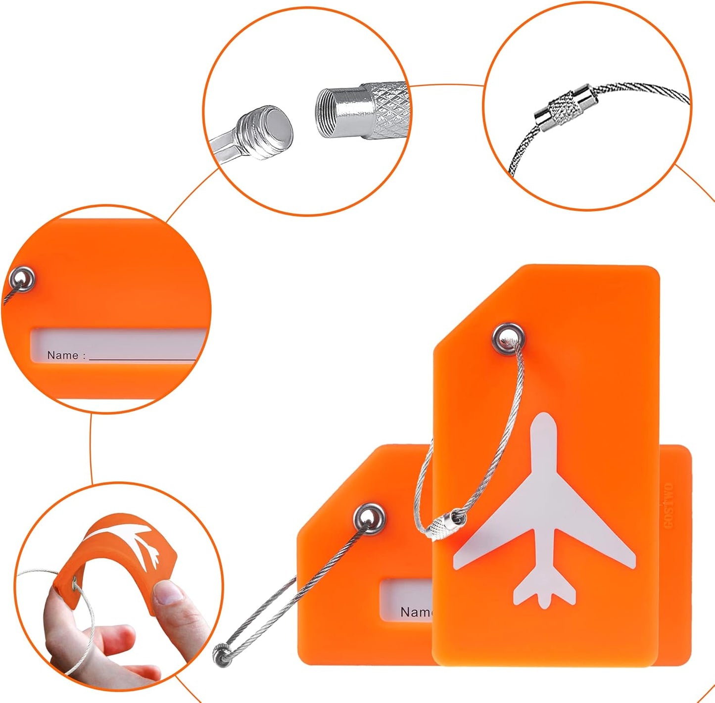 Gostwo 2 Pack Silicone Luggage Tags for Suitcases, 26 Initial Letter Baggage Labels Handbag School Bag Suitcase Instrument Tag with Stainless Steel Loop(Orange)(Airplane)