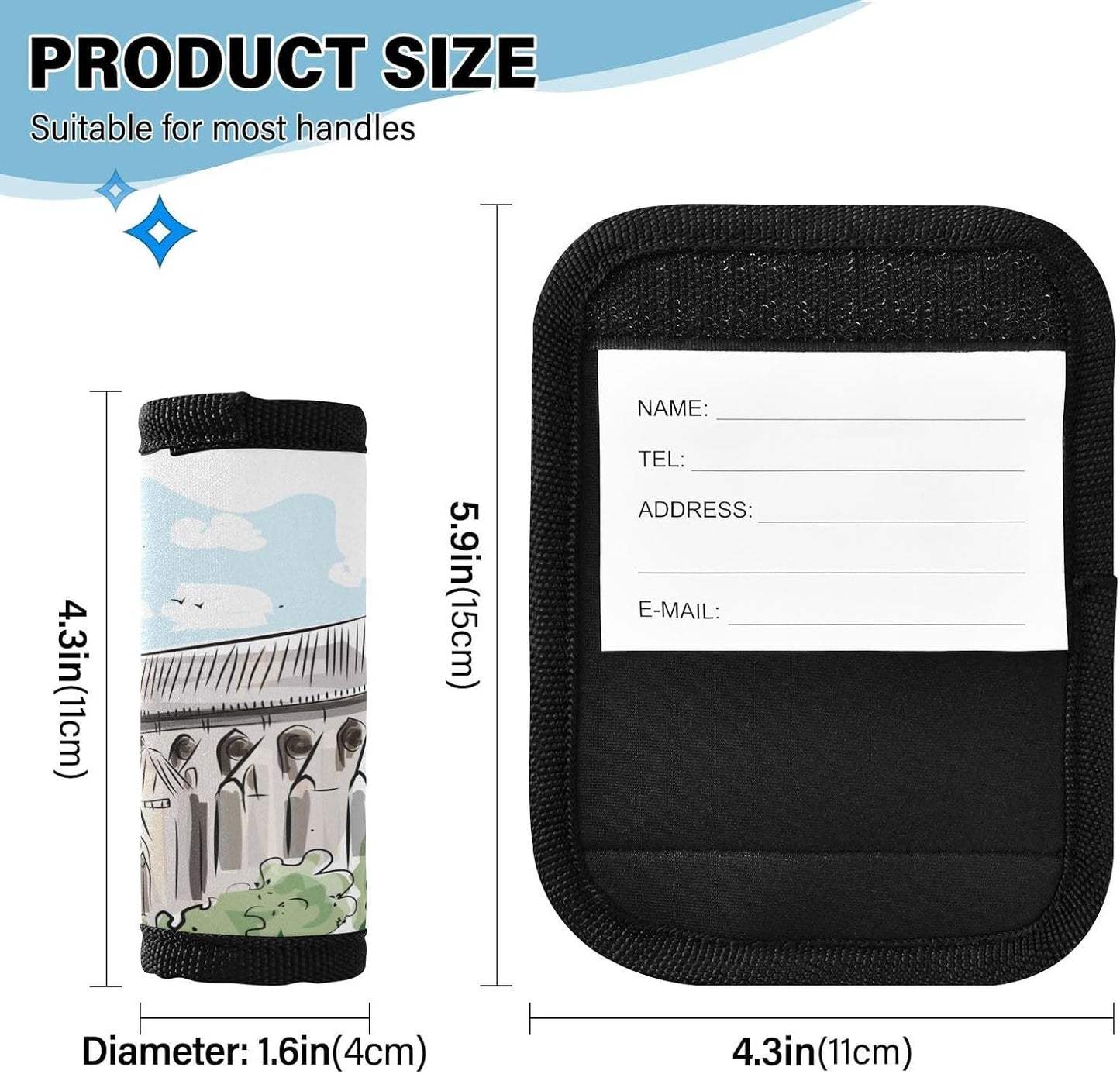 2 PC Luggage Handle Wrap Luggage Handle Covers Tags for Suitcase Bags Travel Luggage Handle Identifier Gripper Notre-Dame of Paris